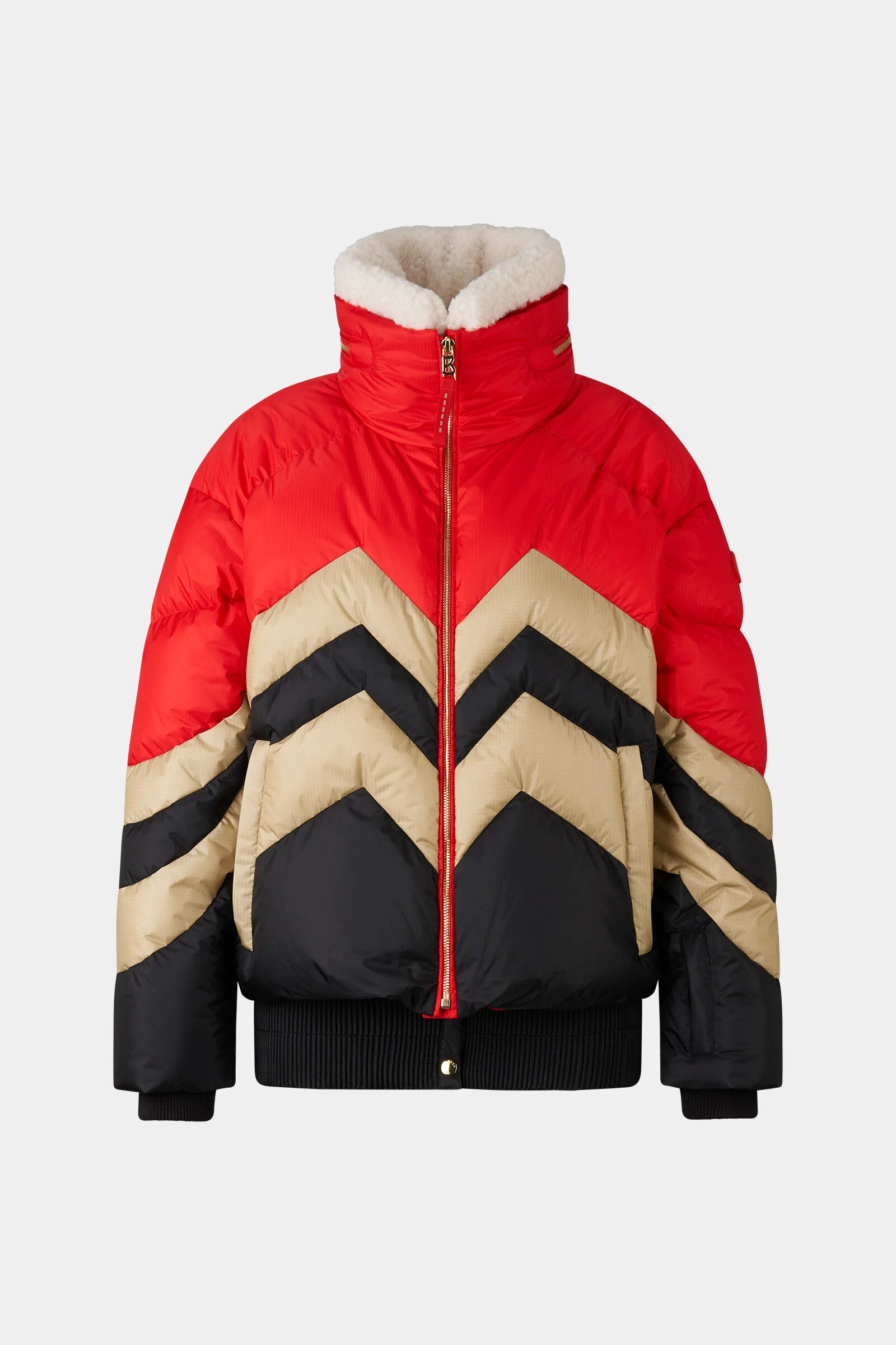 Valea down ski jacket in Red/beige/black - 1
