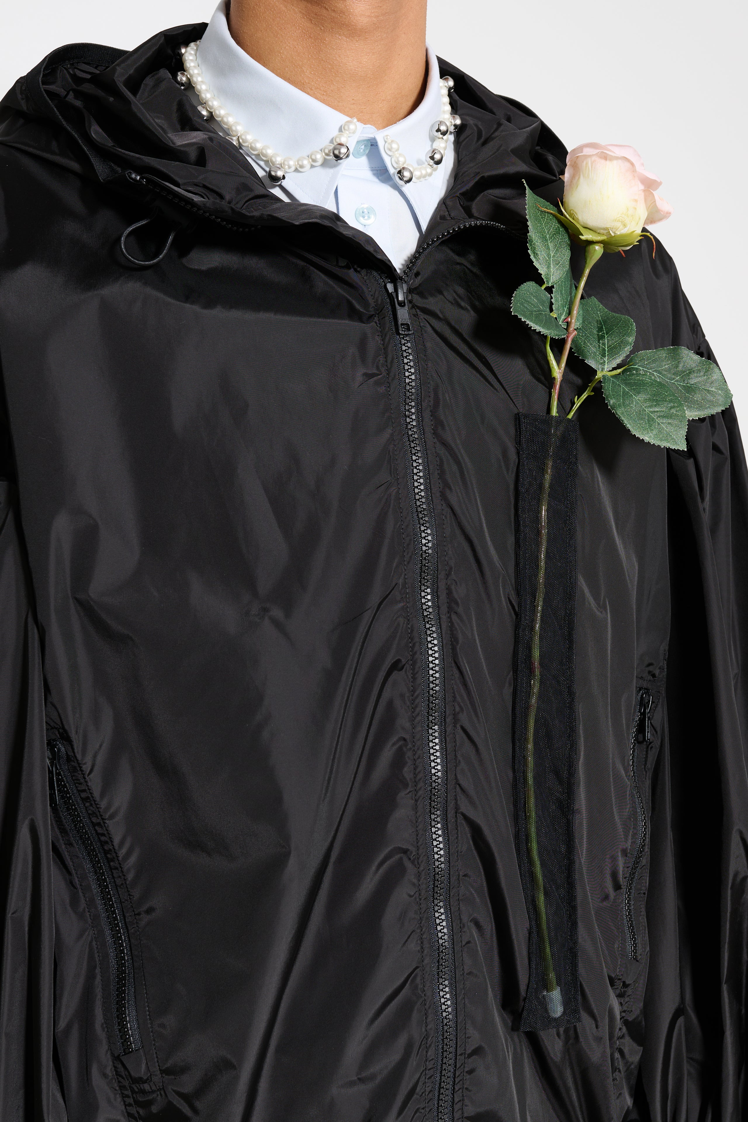 SIMONE ROCHA PUFF SLEEVE JACKET WITH TULLE POCKET AND FLOWER BLACK - 7