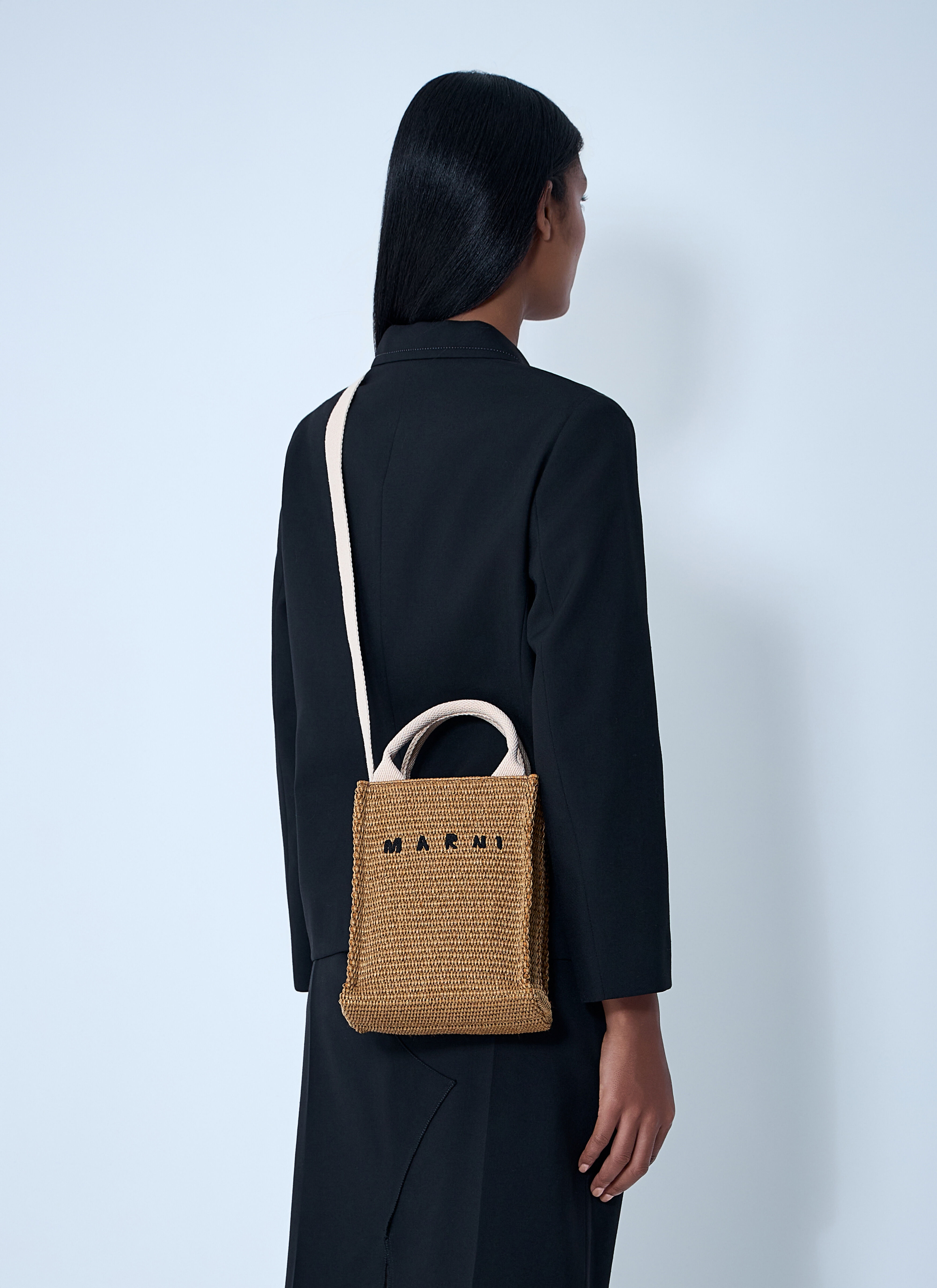 Mini Logo Motif Raffia Handbag - 2