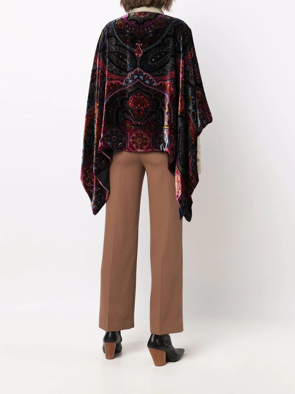 paisley-print velvet-effect cape - 4