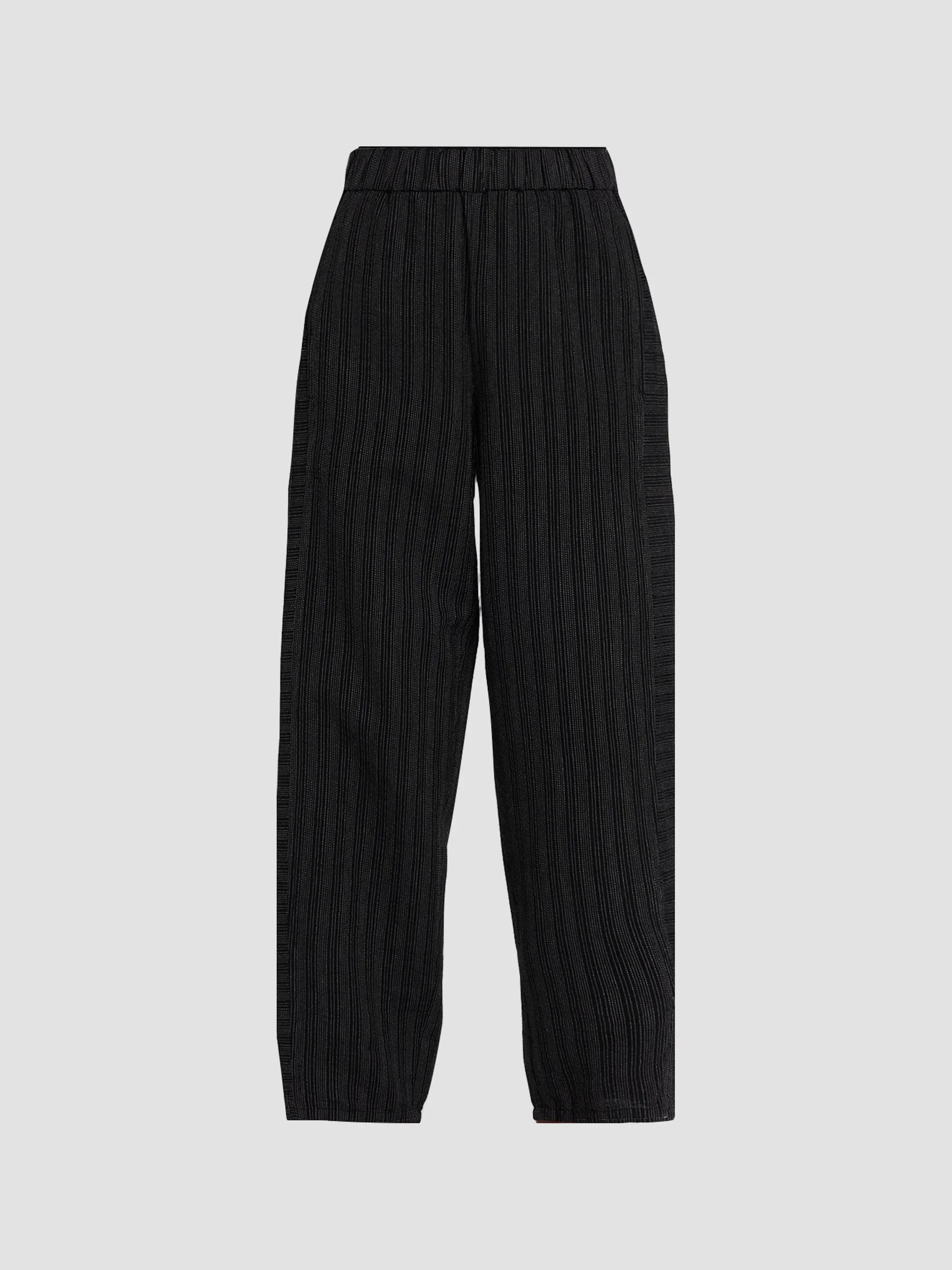 Women's Lantern Stripe Stitch Cotton-Blend Pants - Black White - 1