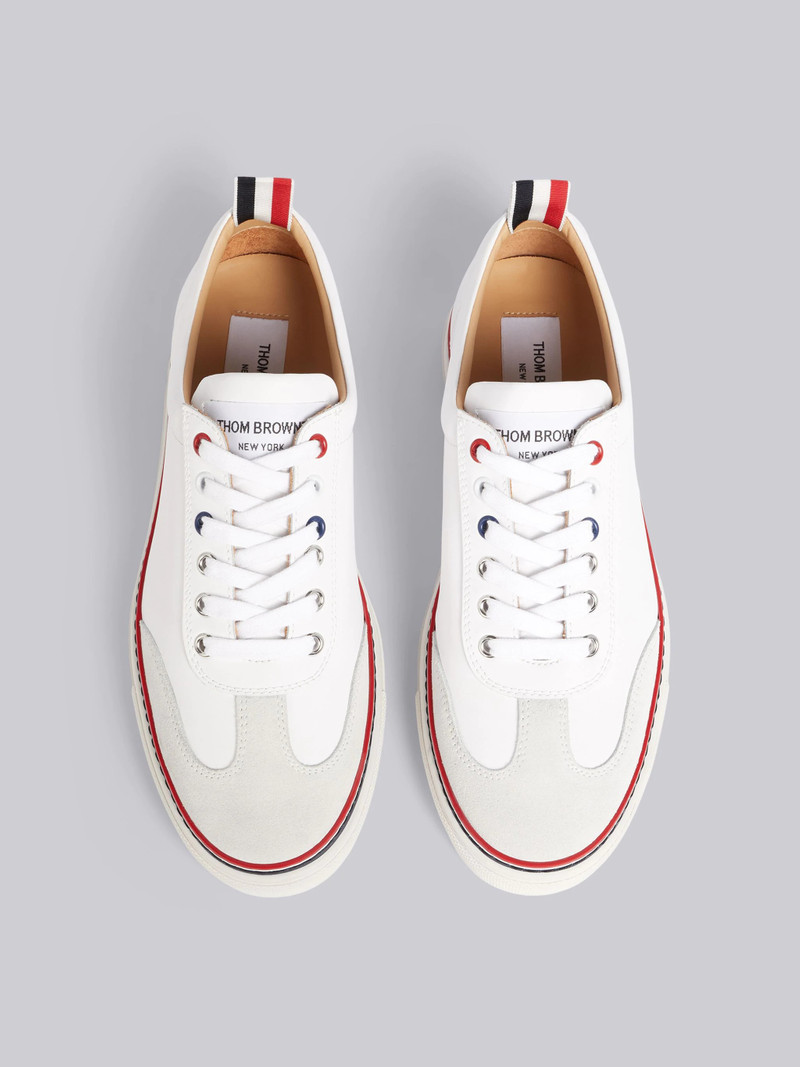 White Rubberizesd Calfskin Lo-Top Trainer 4