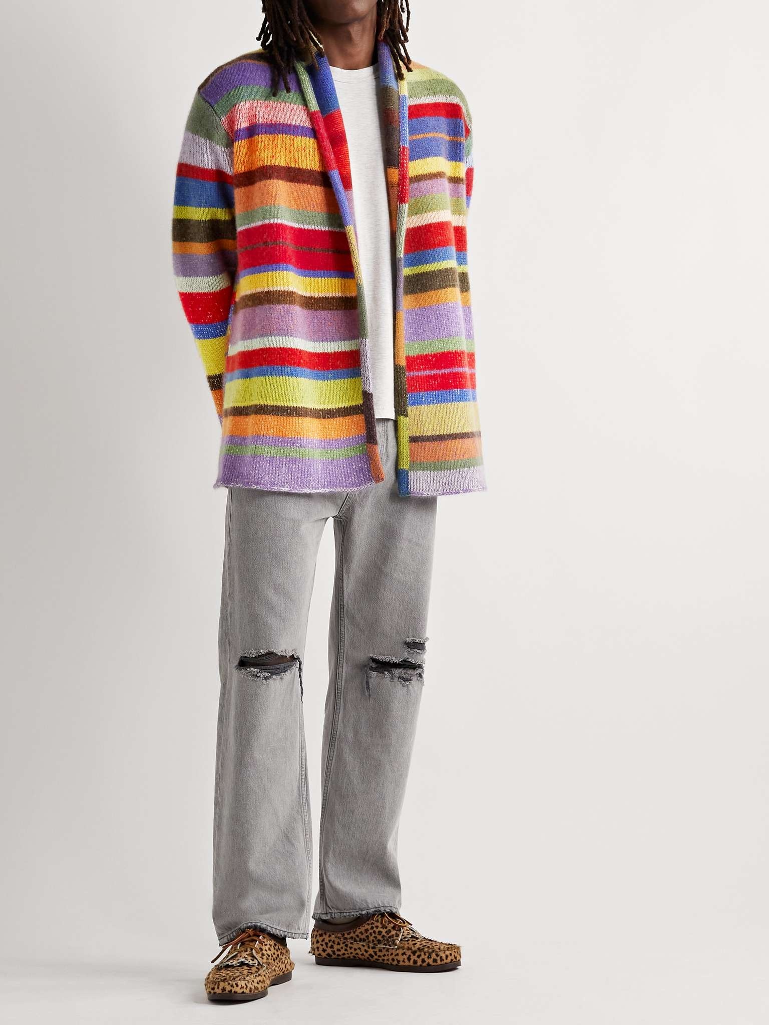 Shawl-Collar Striped Cashmere Cardigan - 2