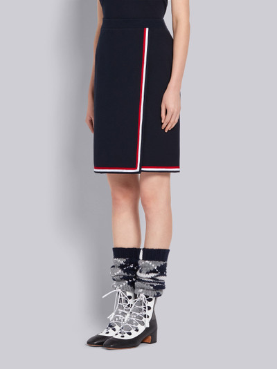 Thom Browne Light Grey Cotton Pique Tricolor Rib Trim A-line Wrap Skirt outlook