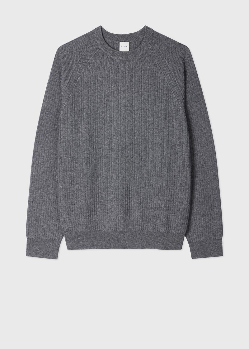 Grey Merino Wool-Cotton Blend Ribbed Sweater 1