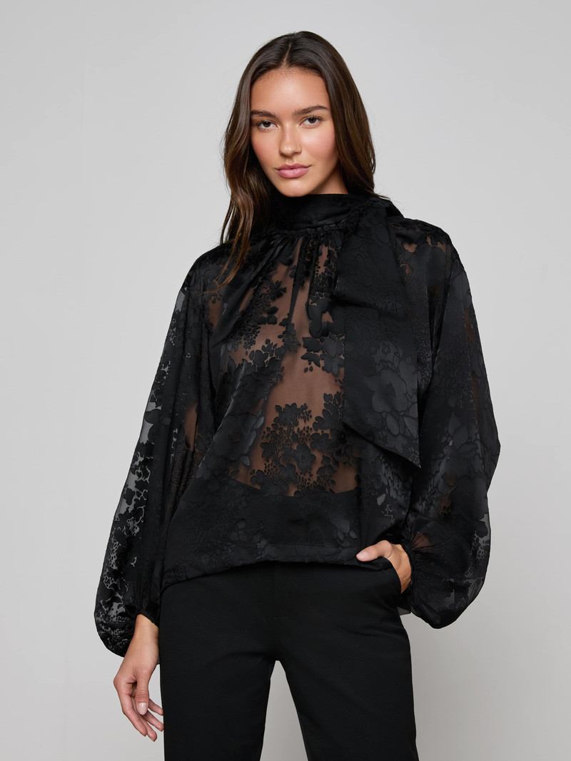 L'AGENCE Rhett Burnout Satin Blouse outlook