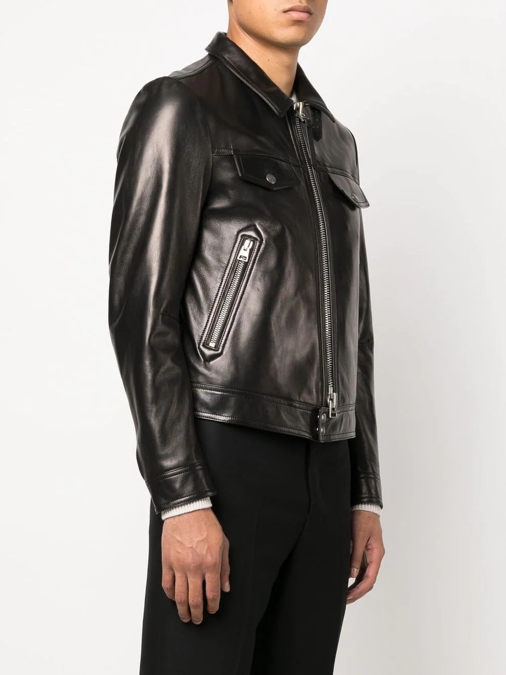 fitted leather jacket - 3