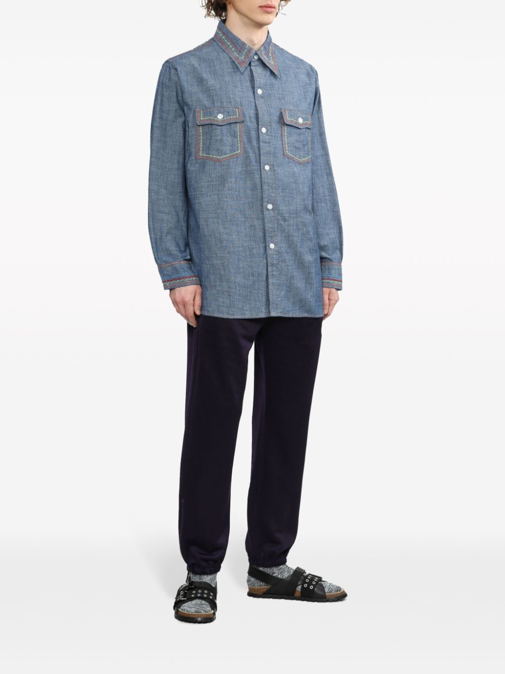 contrast-stitching denim shirt - 2