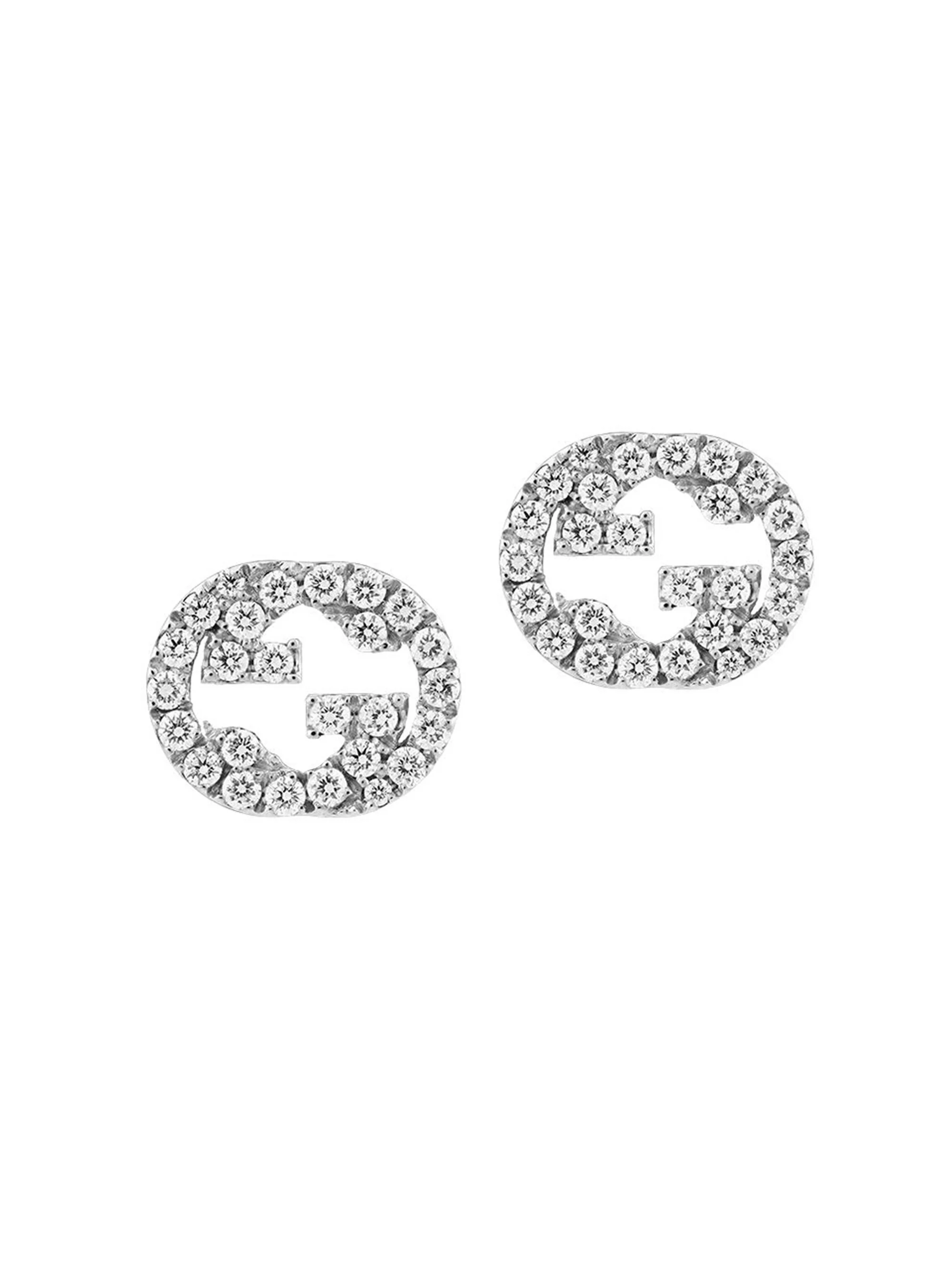 Interlocking G-logo 18ct white-gold and 0.38ct diamond stud earrings - 1
