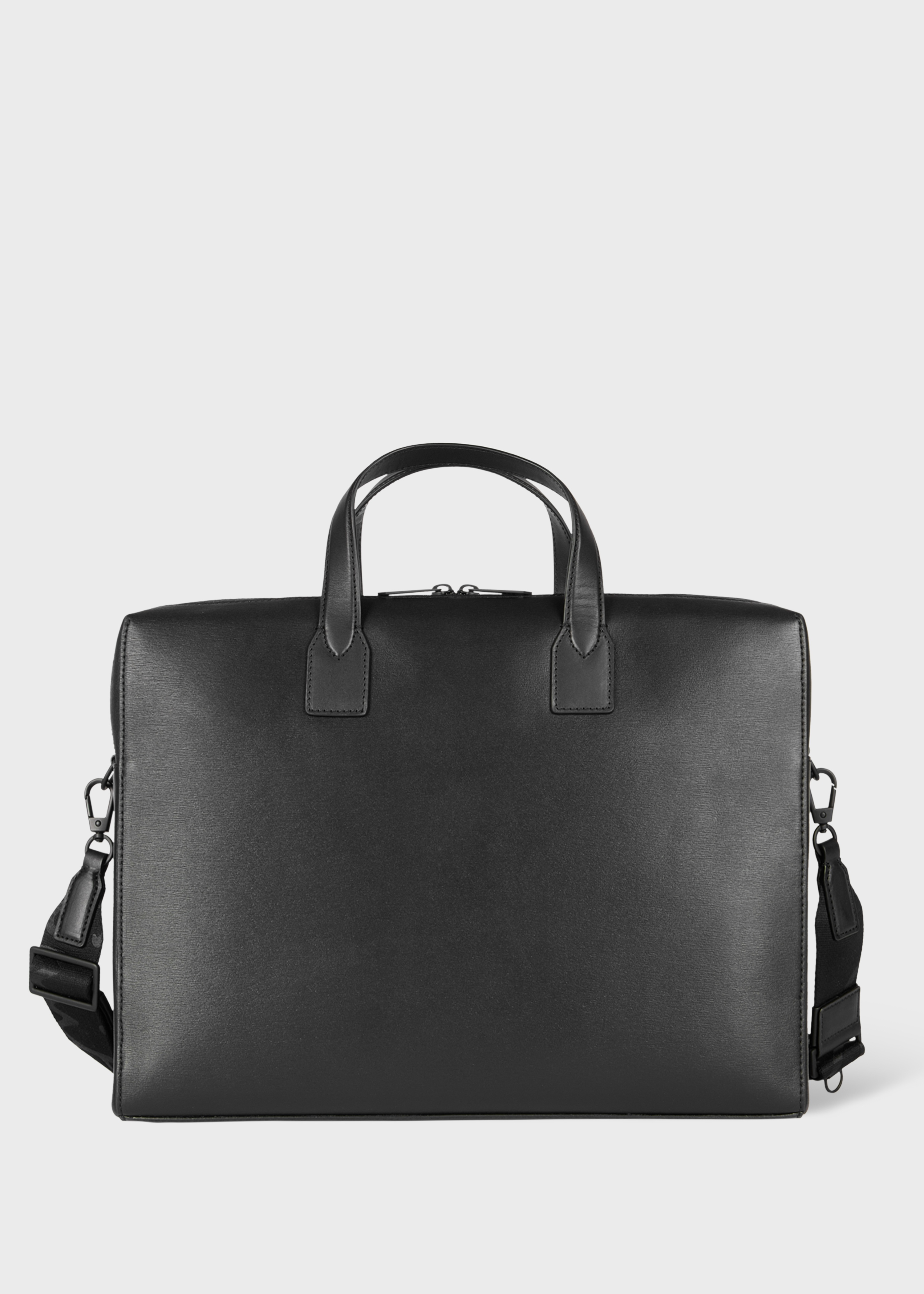 Black Straw-Grain Embossed Leather Double Zip Folio - 2