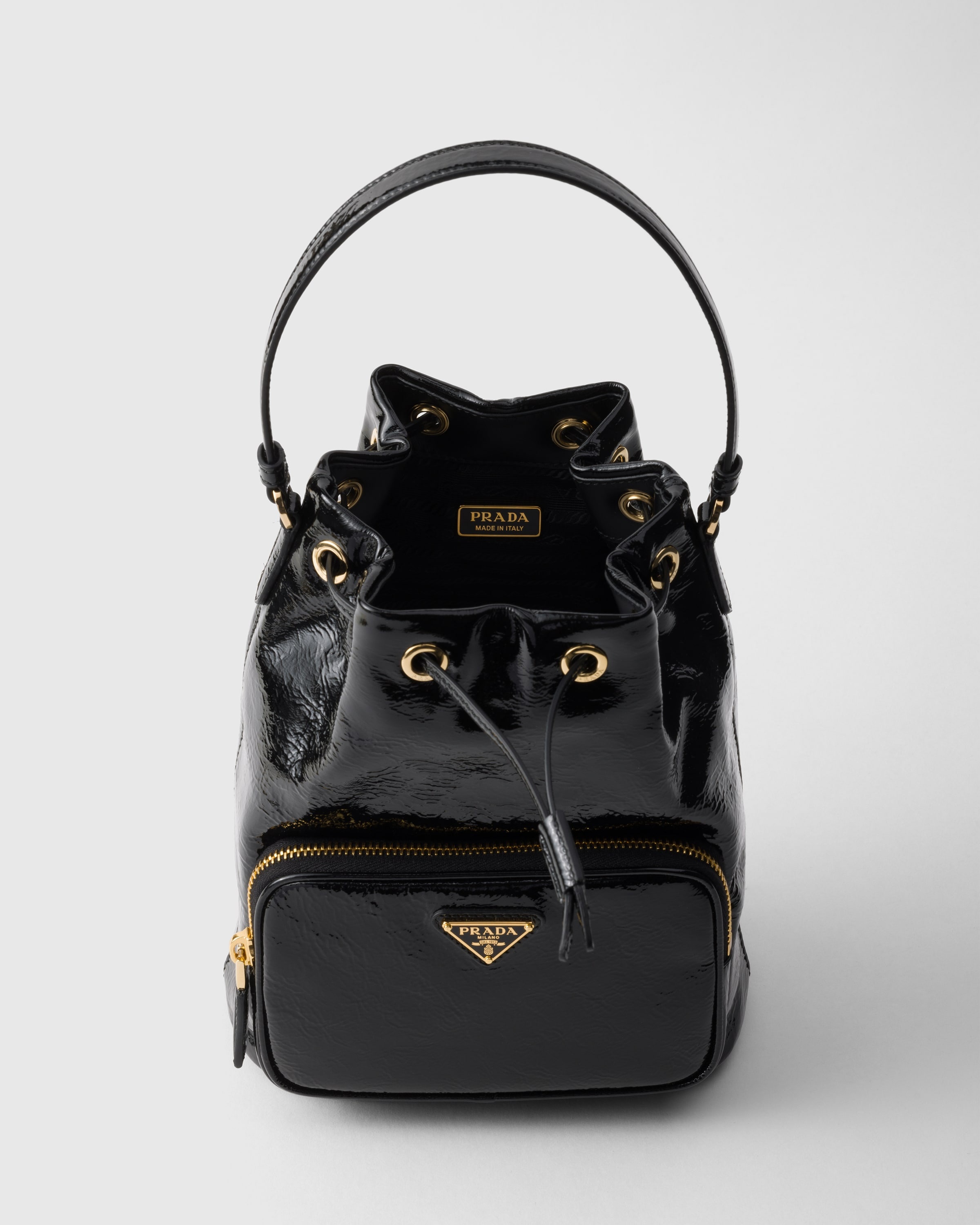 Prada Duet naplak patent leather bucket bag - 5