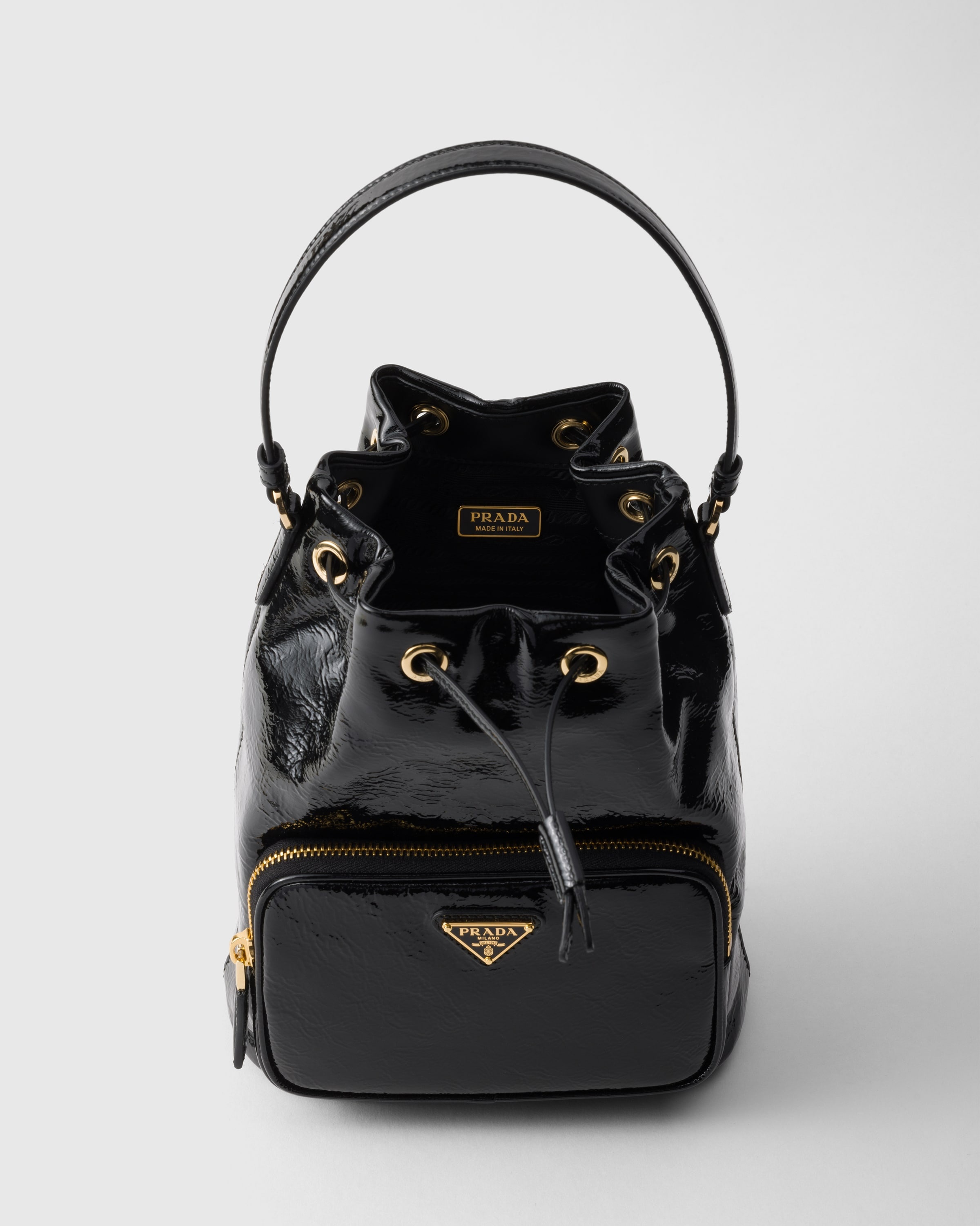 Prada Duet naplak patent leather bucket bag - 4