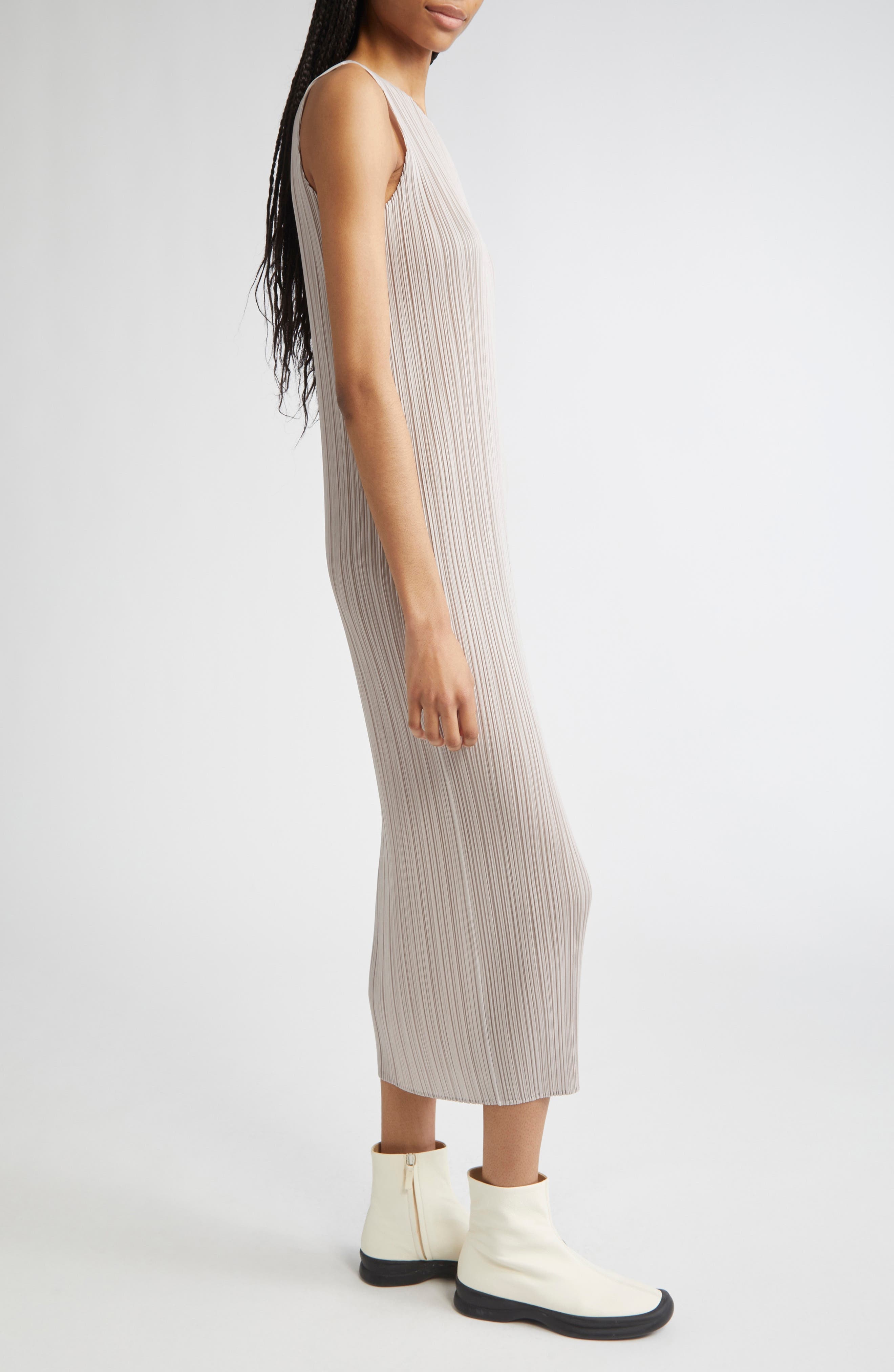 Pleats Please Issey Miyake New Colorful Basics 4 Pleated Sleeveless Dress in Greige at Nordstrom - 3