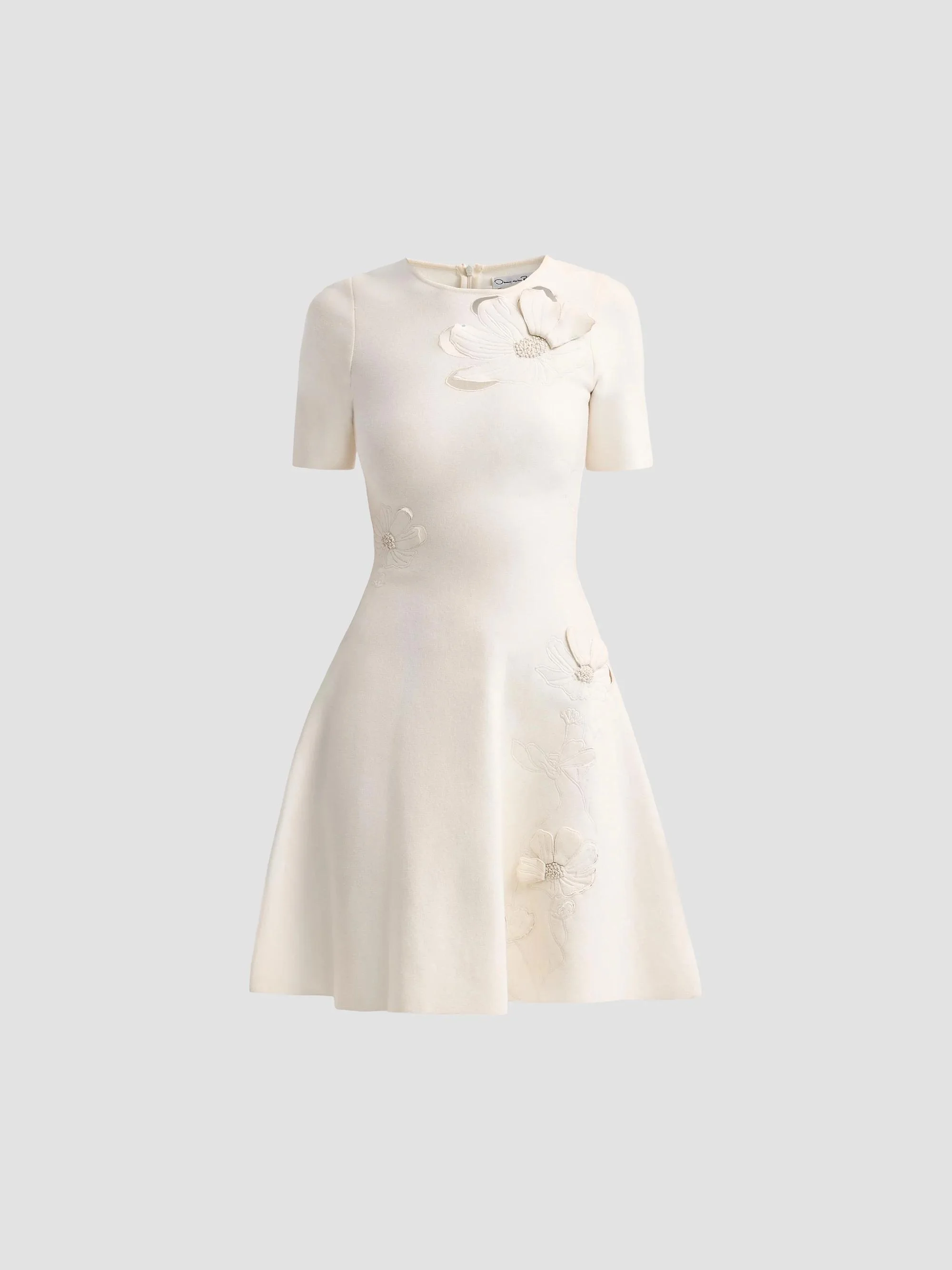 Women's Floral Laser-Cut Knit Mini Dress - Ivory - 1