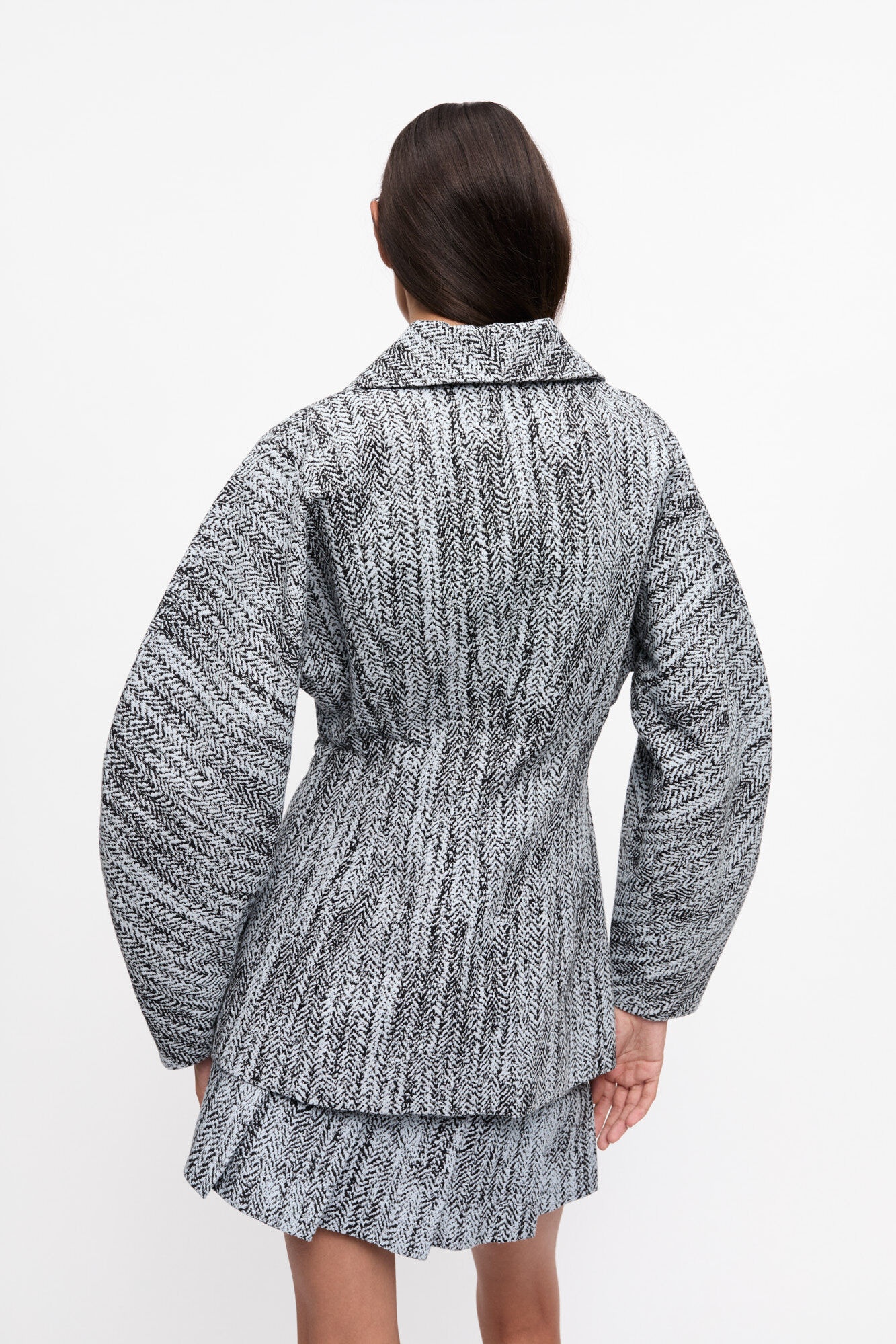 BLUE COTTON TWEED CURVE SLEEVE JACKET - 3