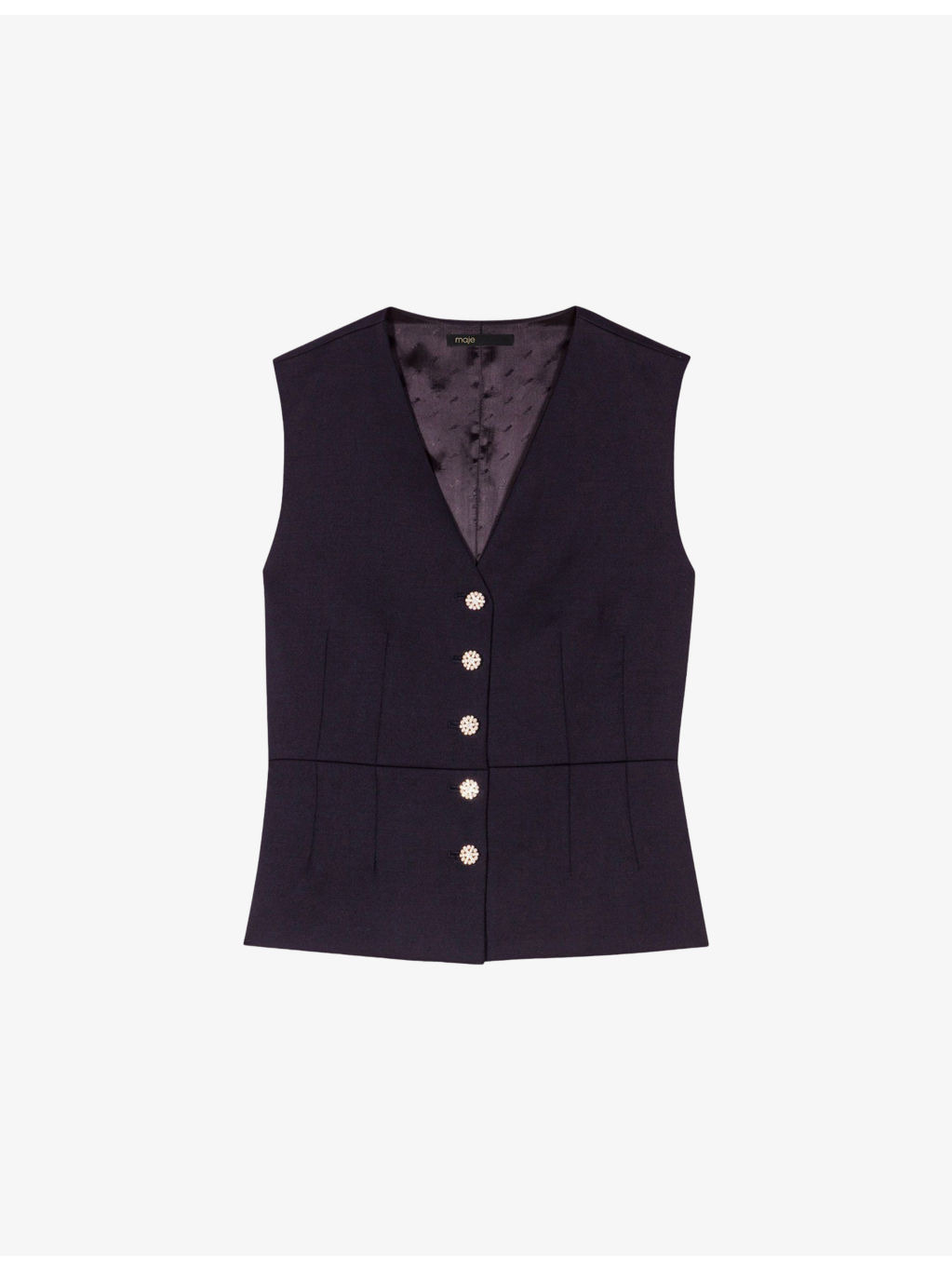 V-Neck Sleeveless Stretch-Woven Waistcoat - 1