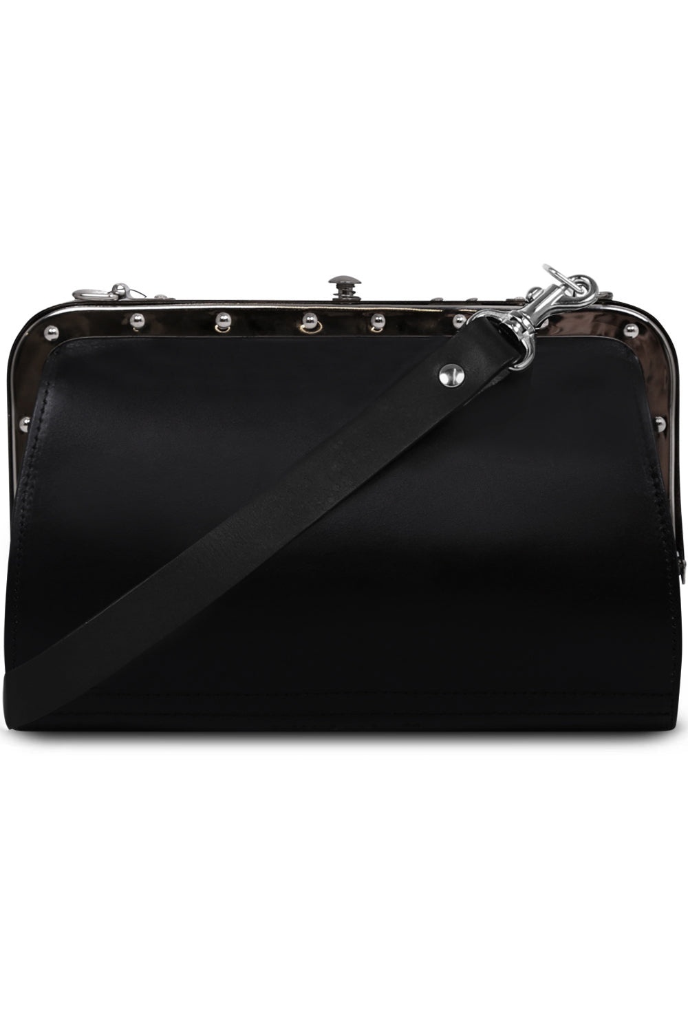 LEATHER CLASP STUD BAG | BLACK - 2