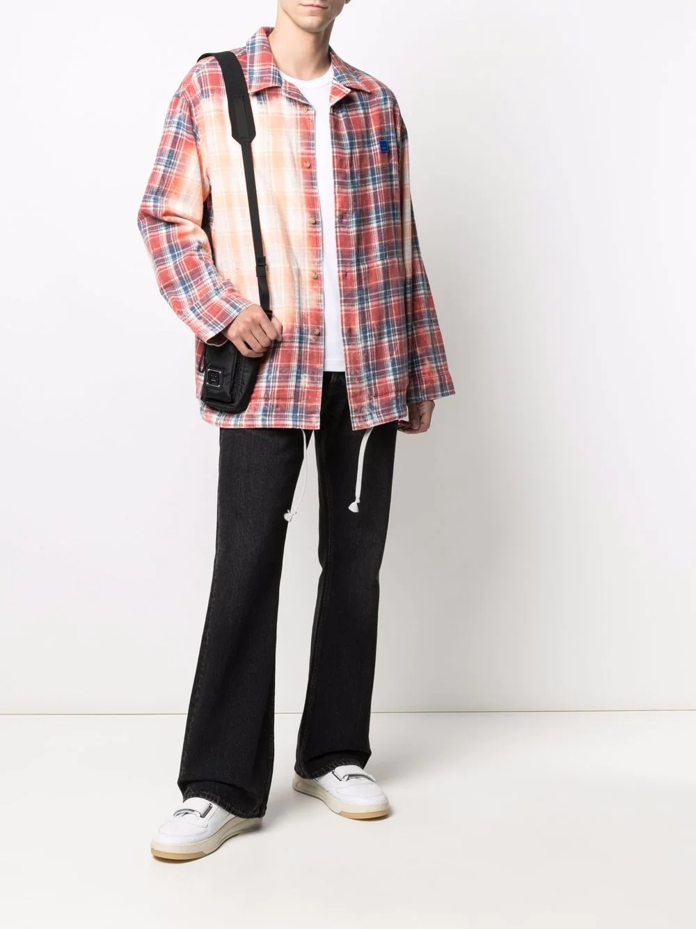 bleached-effect checked shirt - 2