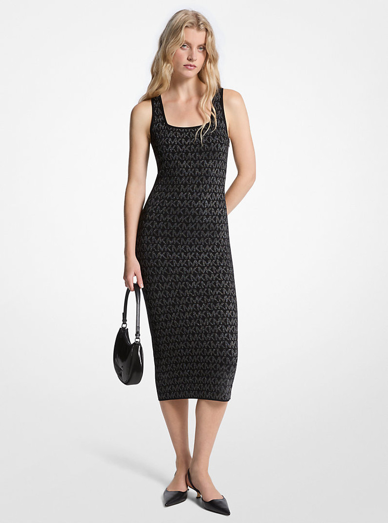 Metallic Logo Jacquard Midi Dress 1