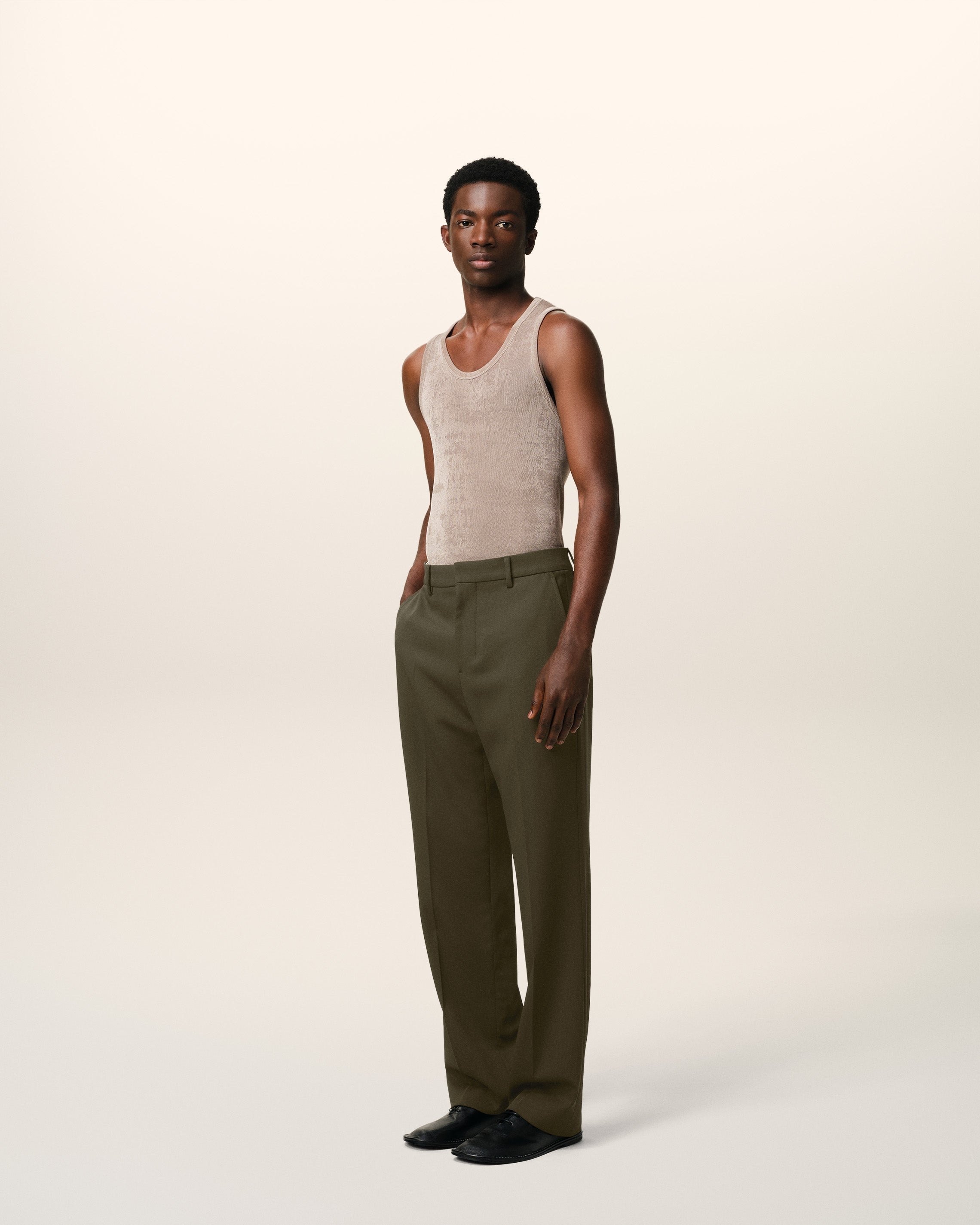 GREEN WOOL STRAIGHT FIT TROUSERS - 6