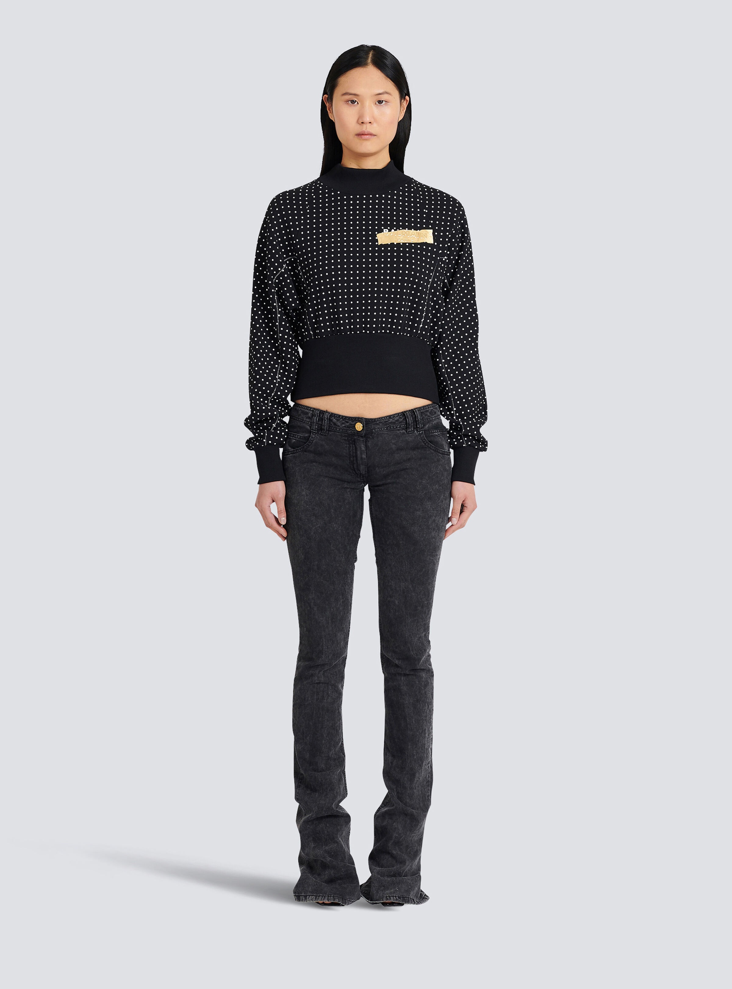 Cotton sweatshirt with printed dots and Balmain logo - 3