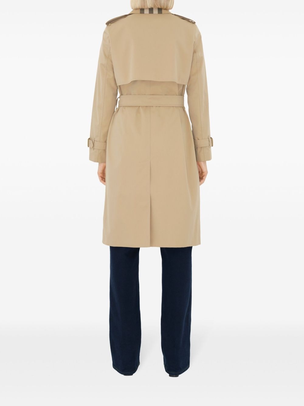 plaid-collar gabardine trench coat - 4