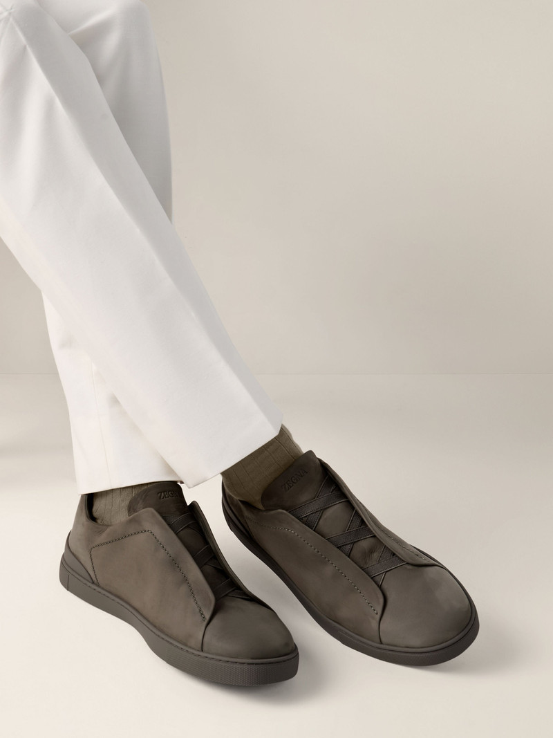 ZEGNA DARK TAUPE TRIPLE STITCH™ SECONDSKIN SNEAKERS outlook