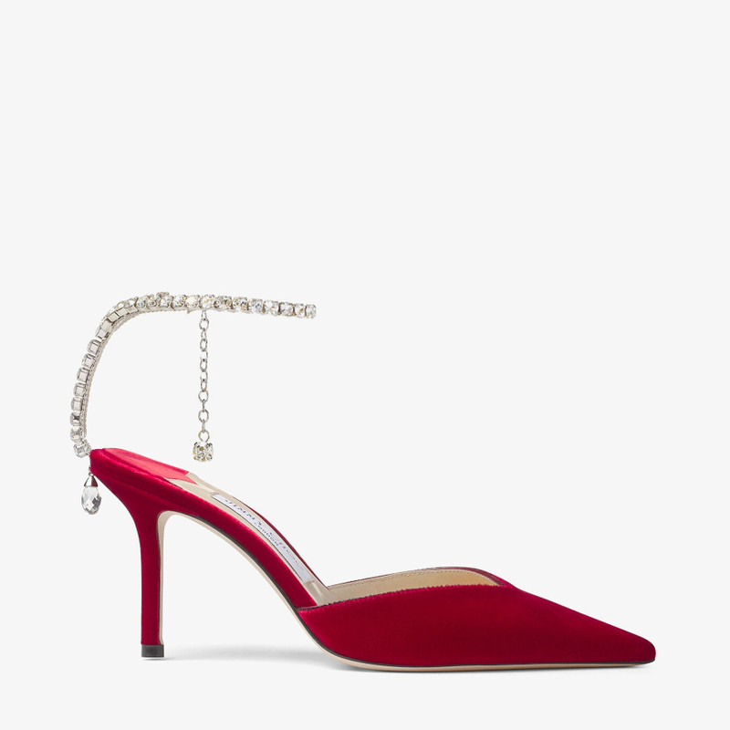 Saeda 85 Red Velvet Pumps with Crystal Embellishment 1