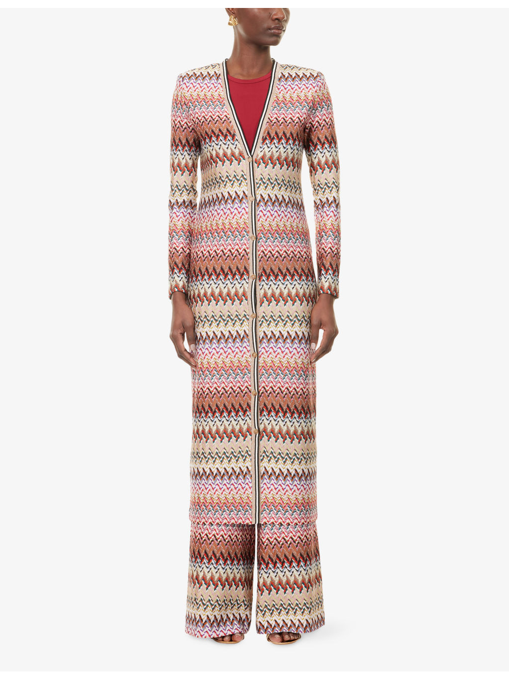 Chevron Metallic-Knit Long Cardigan - 3