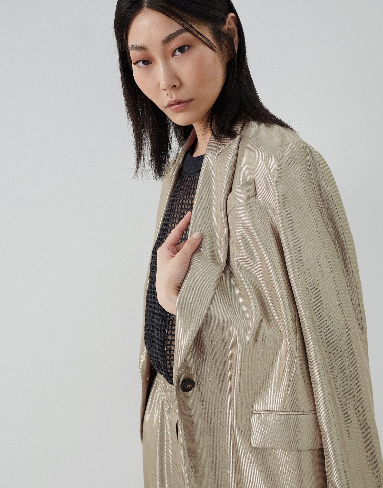 Sparkling gabardine blazer with monili - 4