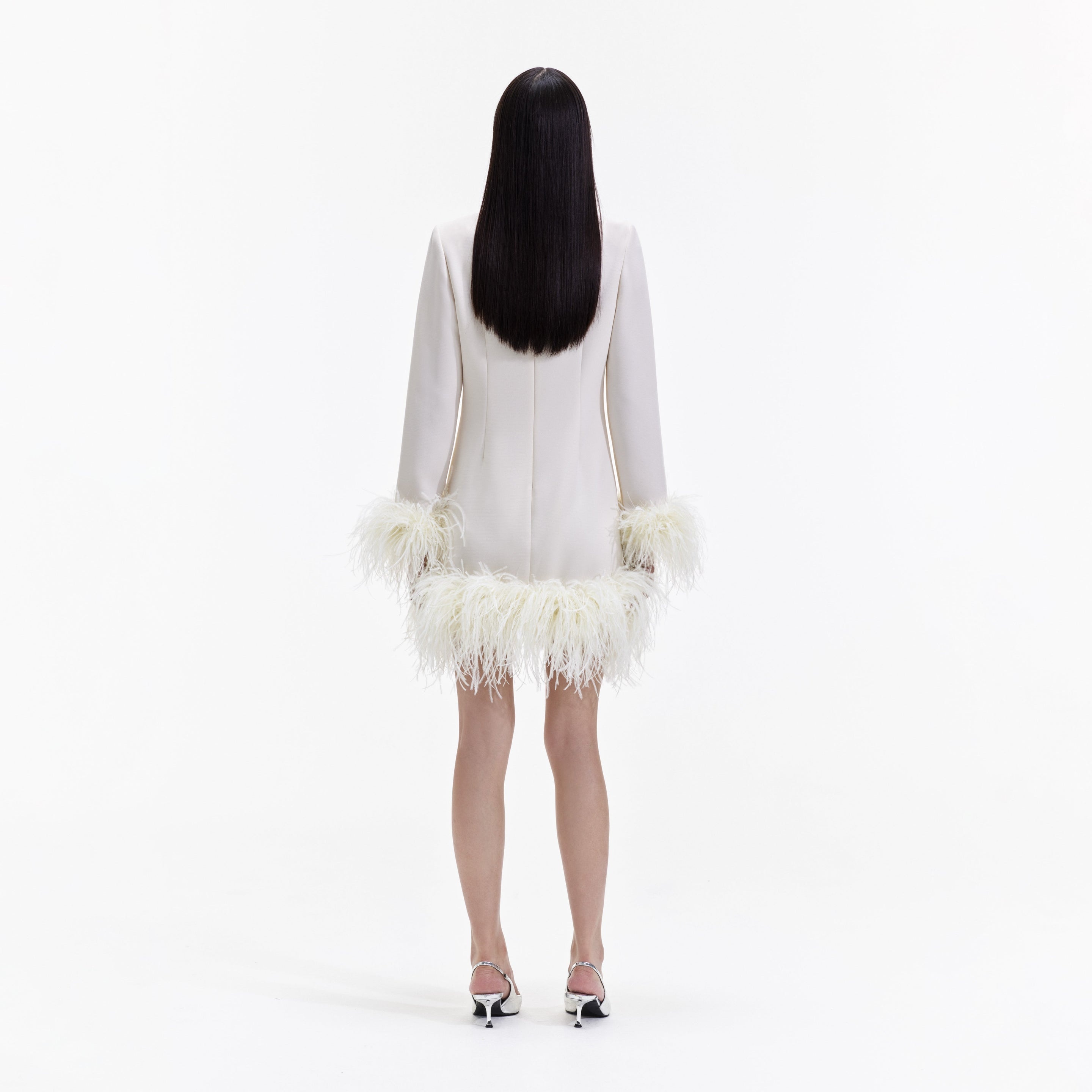 self-portrait Cream Crepe Feather Mini Dress | REVERSIBLE