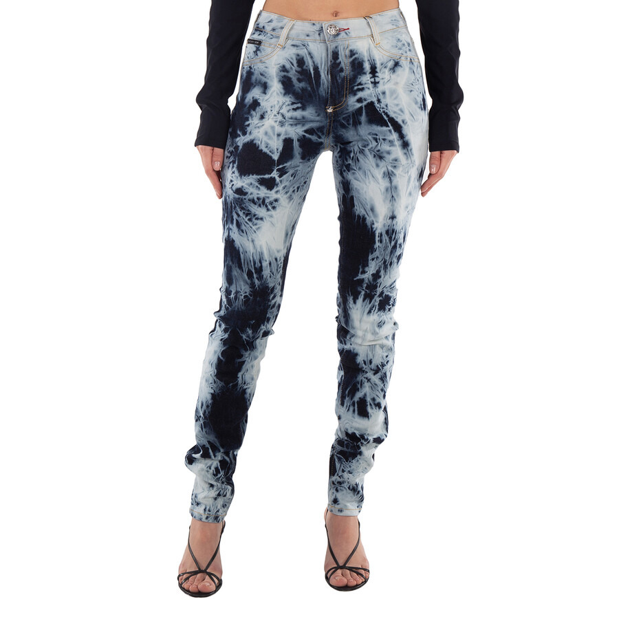 Philipp Plein Bleached Denim High-Waist Jeggings - 4