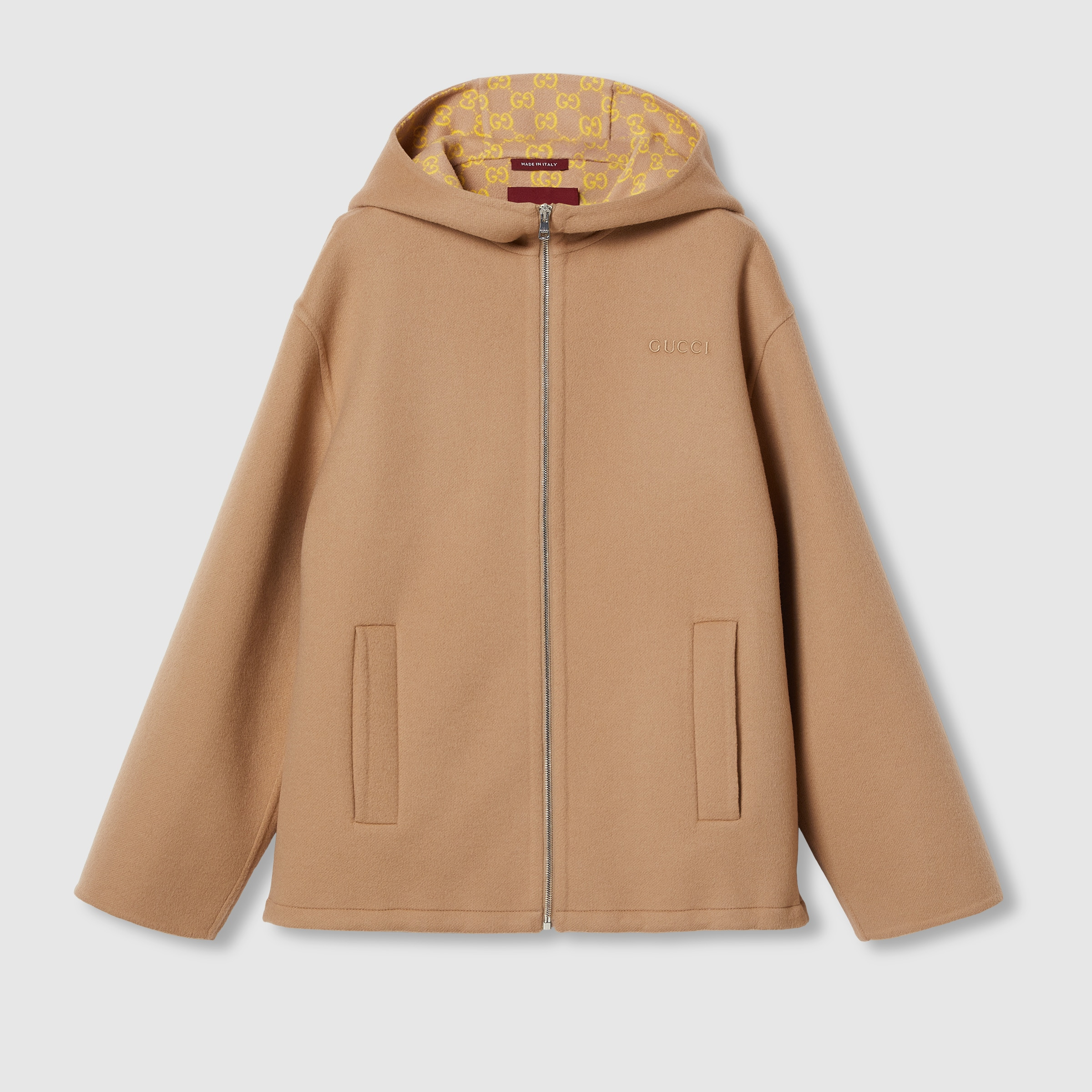Embroidered wool and silk hooded jacket - 1