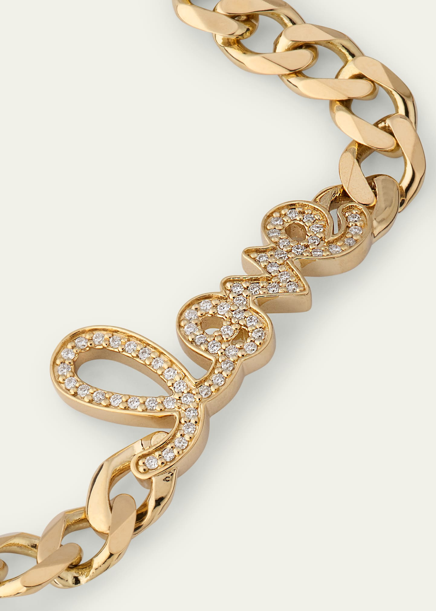 14K Yellow Gold and Diamond Love Script Curb Link Chain Bracelet - 2