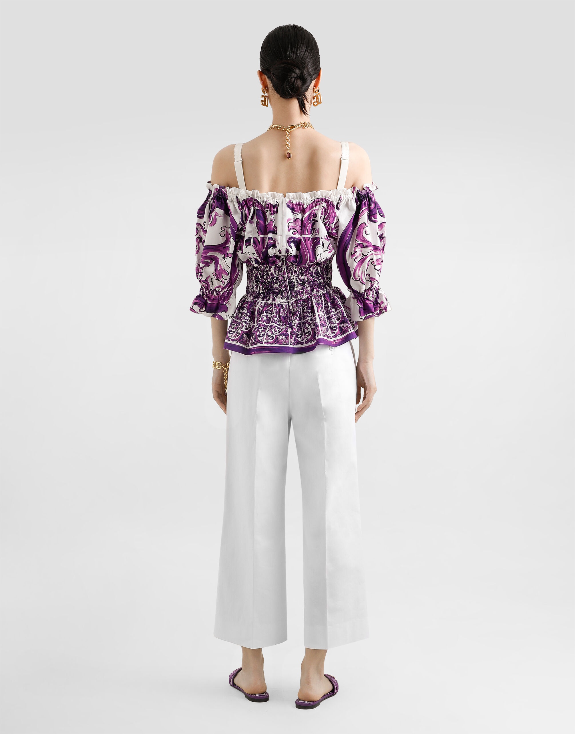 Majolica-print poplin top - 5