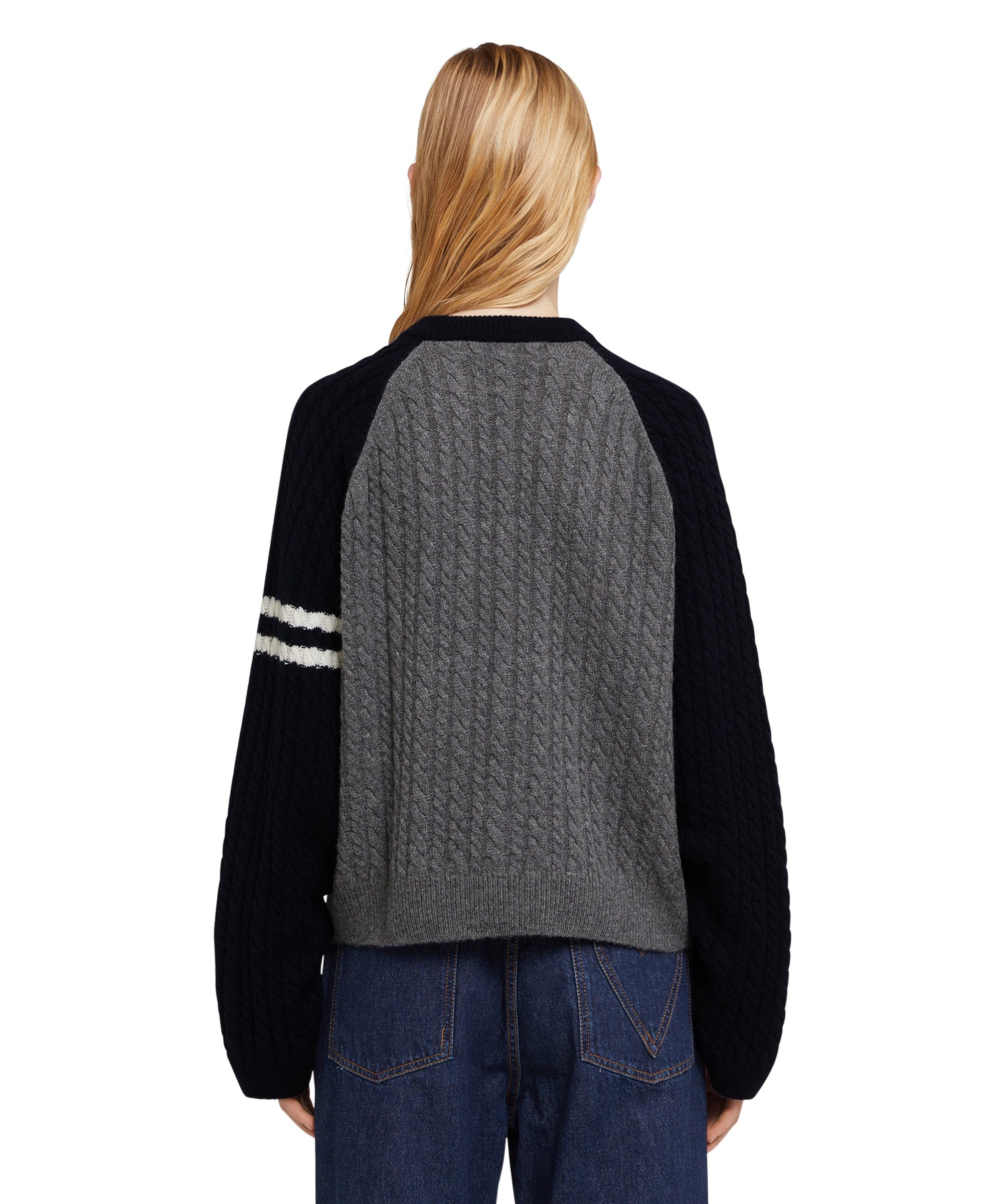 "Cable color-block Cashmere blend" crewneck sweater - 3