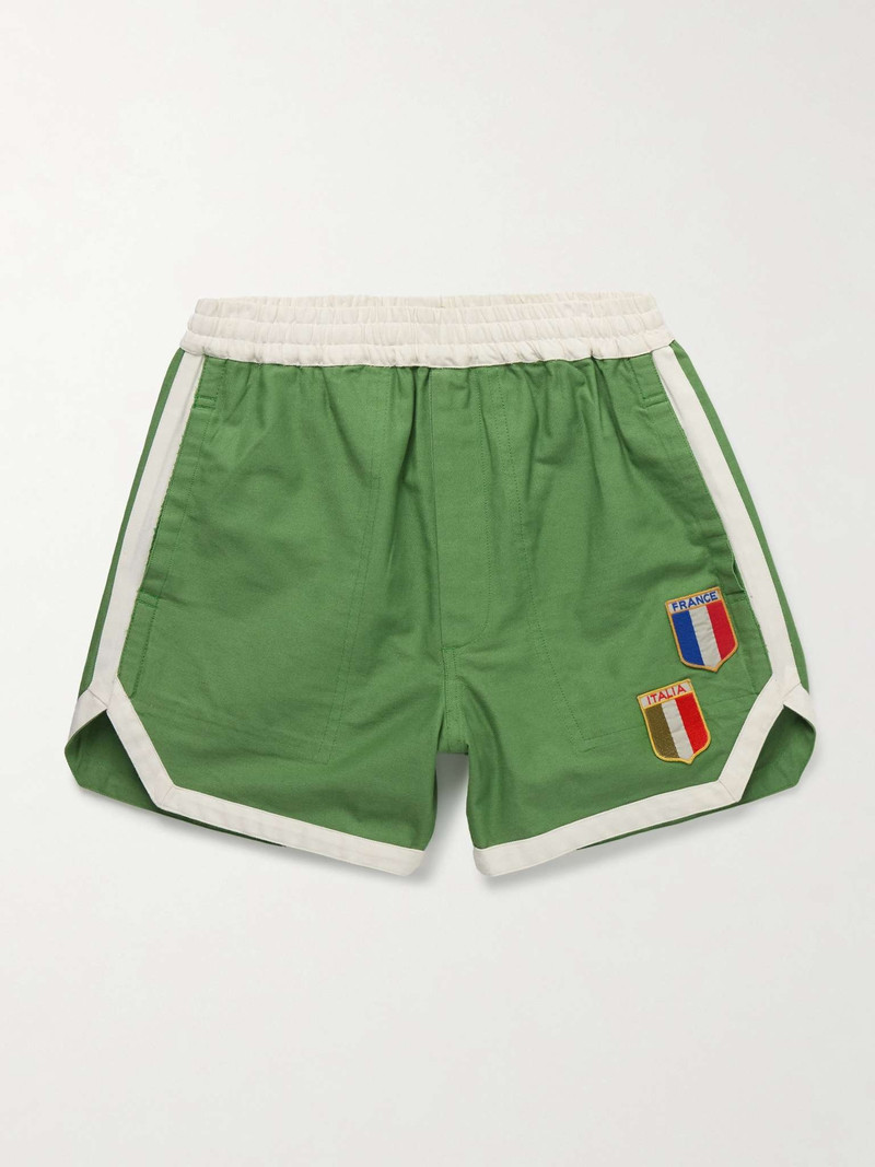 Euro Straight-Leg Appliquéd Cotton-Twill Shorts - 1