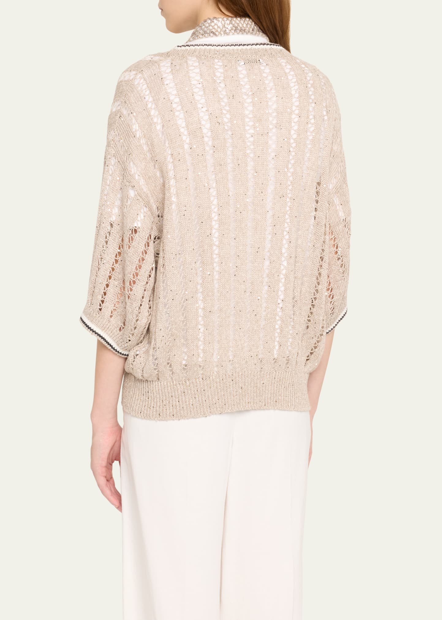Micro Sequined Linen French Riveria Sweater - 3