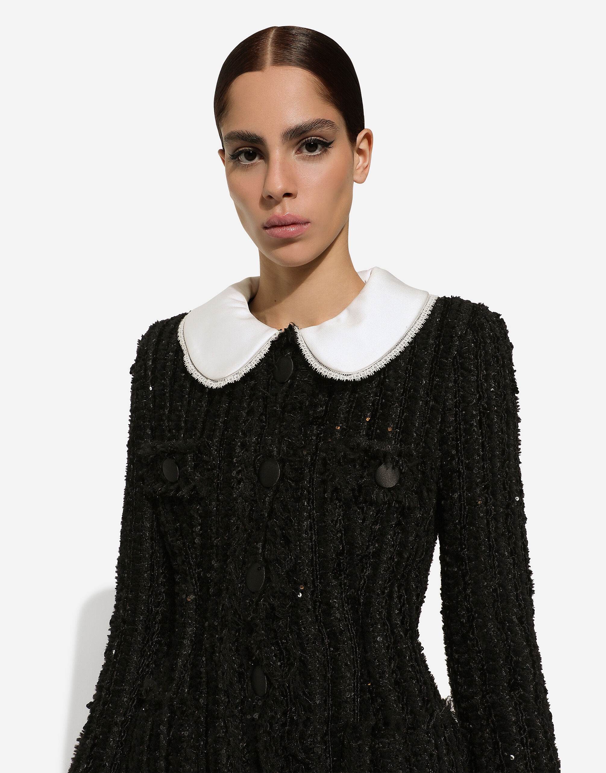 Tweed jacket with micro-sequin embellishment and satin collar - 12