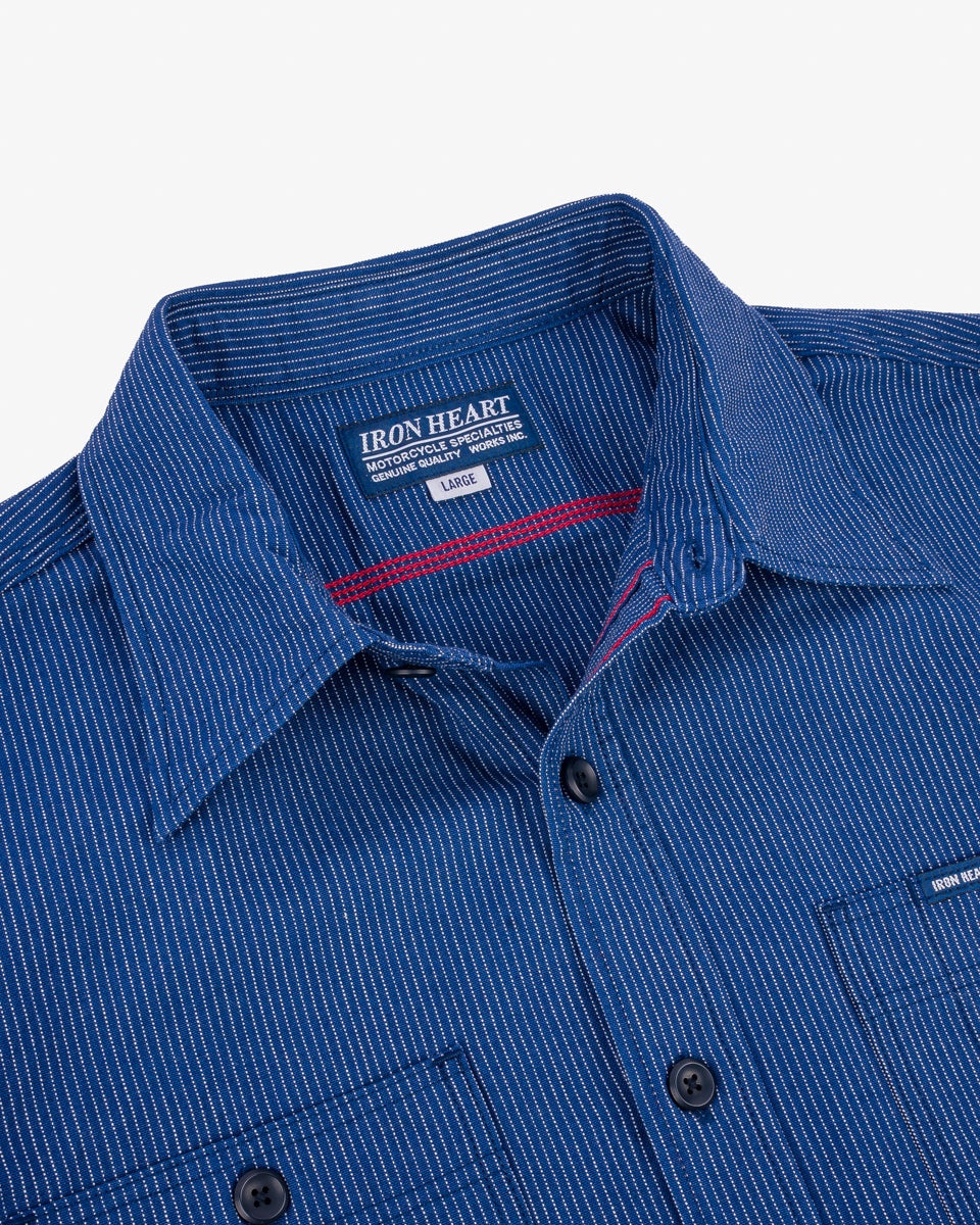 5OZ SELVEDGE OX CLOTH SHORT SLEEVED WORK SHIRT - PINSTRIPE - 8
