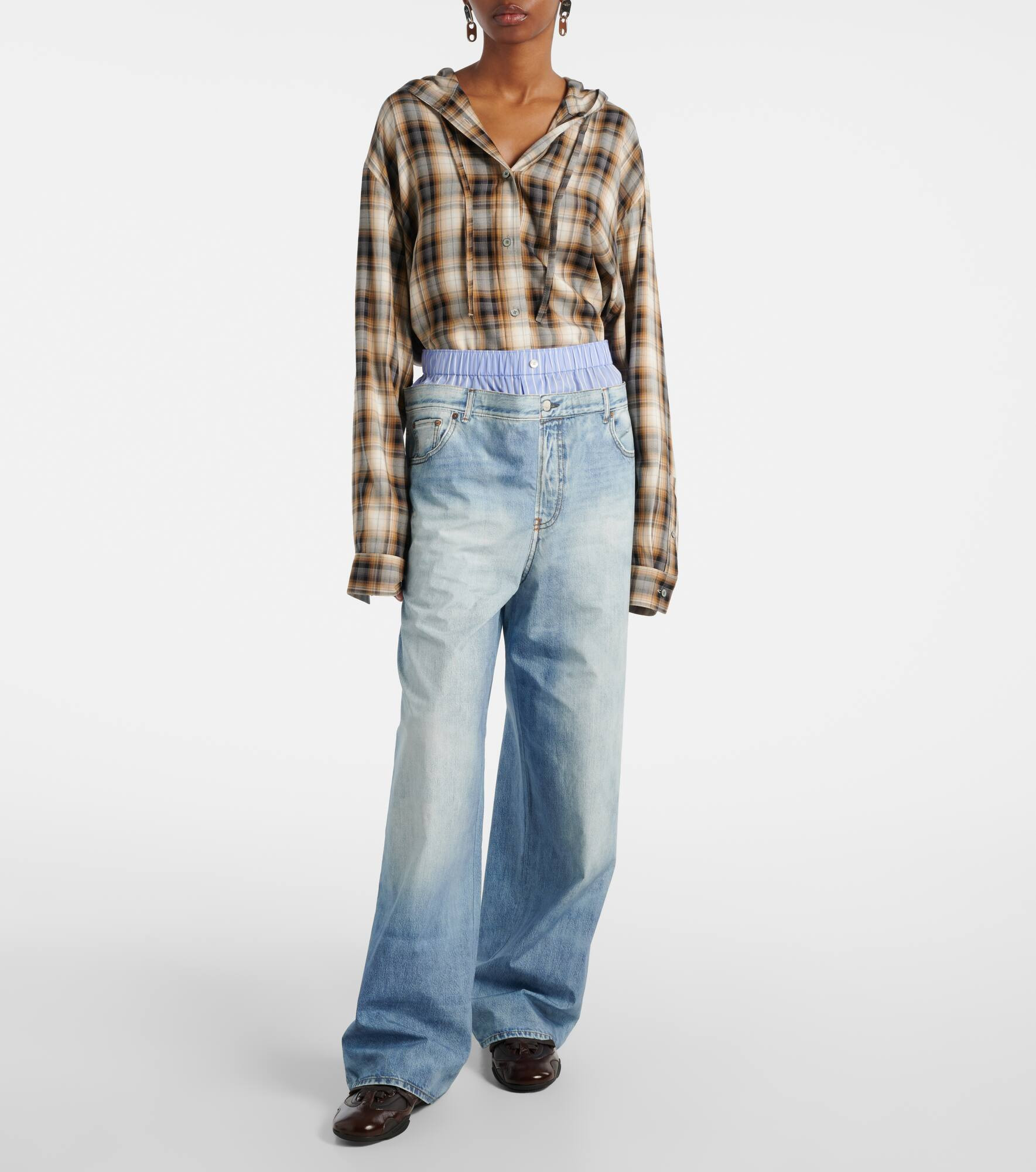 Trompe l'oeil cotton poplin wide-leg pants - 7