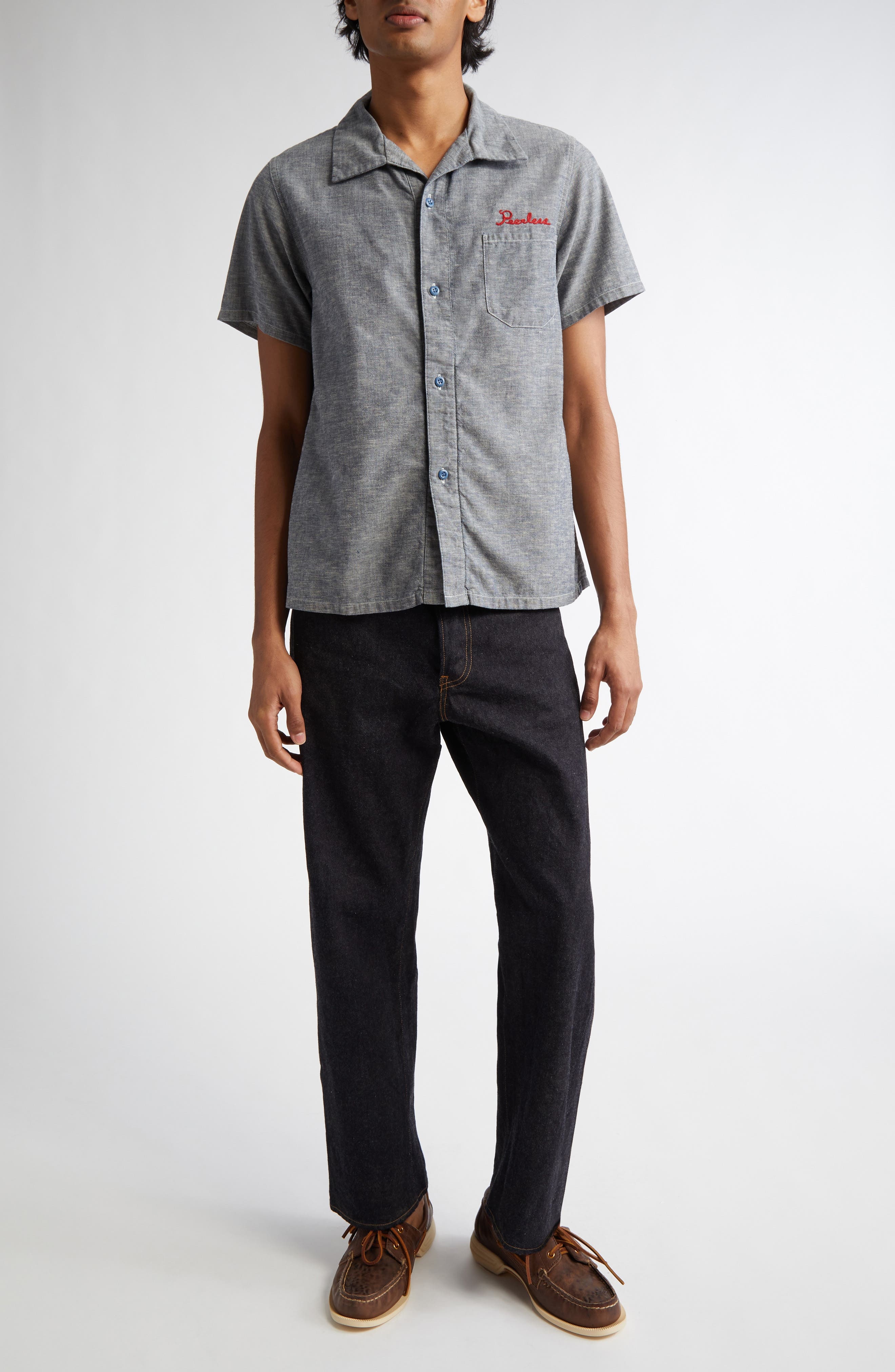 VISVIM Fairway Short Sleeve Chambray Button-Up Shirt in Indigo at Nordstrom - 2