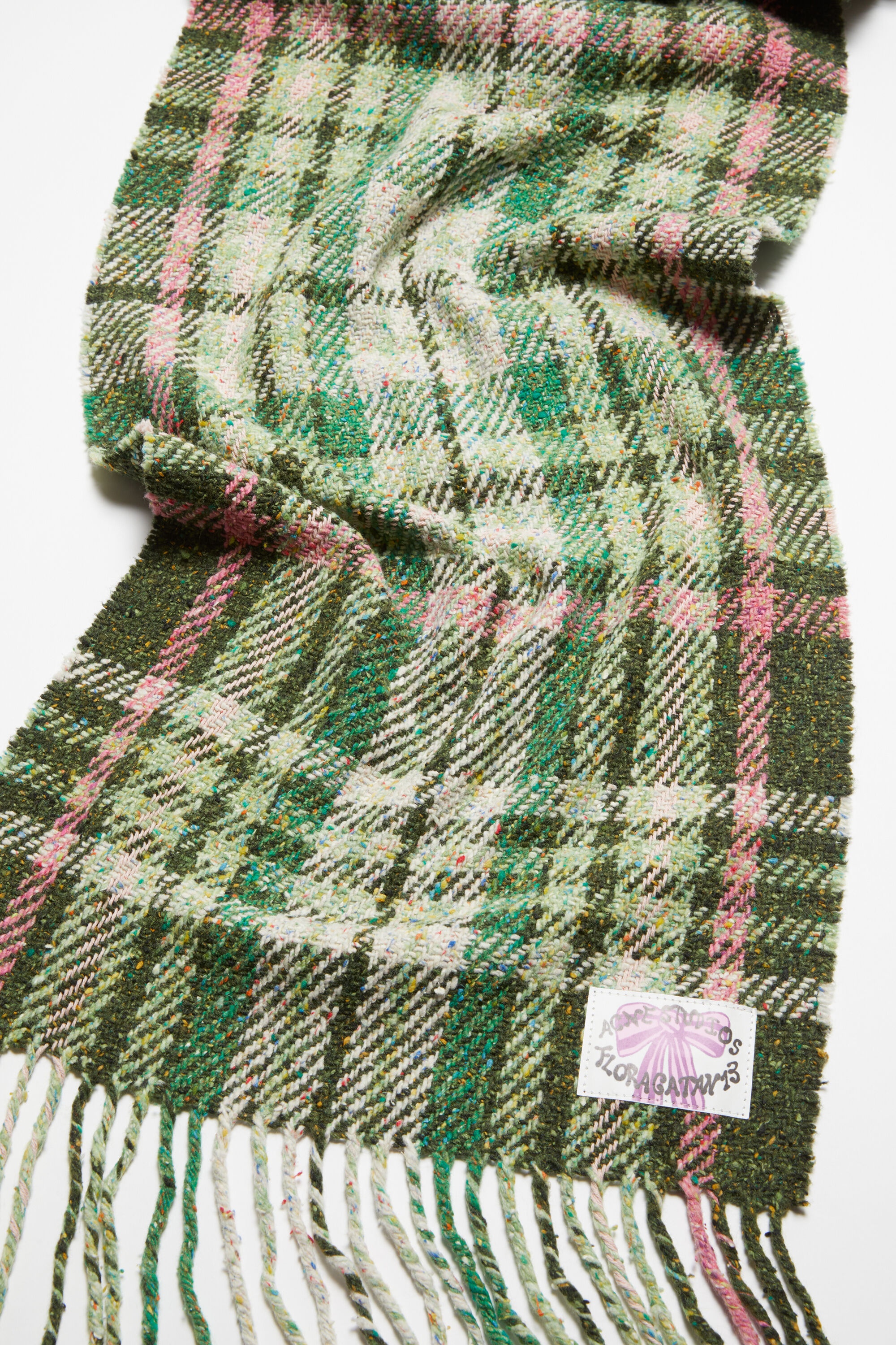 Plaid fringe scarf - Green - 4