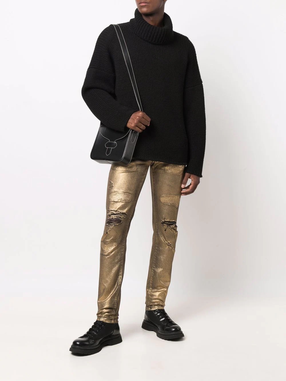 metallic-finish distressed trousers - 2