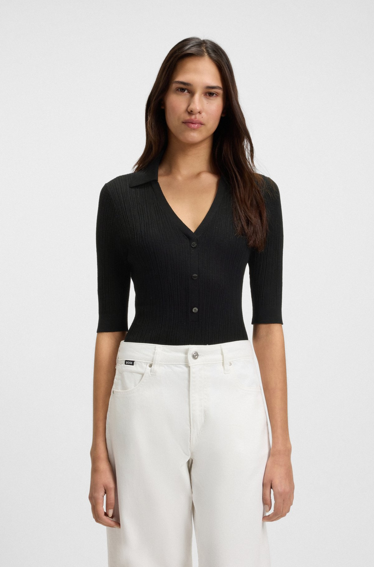 VIRGIN-WOOL SWEATER WITH COLLAR AND BUTTONED PLACKET - 2