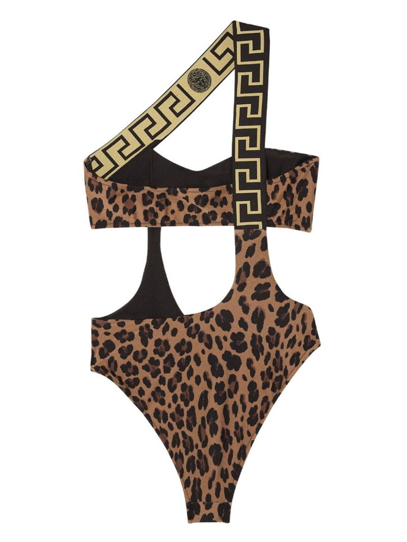 VERSACE Greca-trim leopard print swimsuit outlook