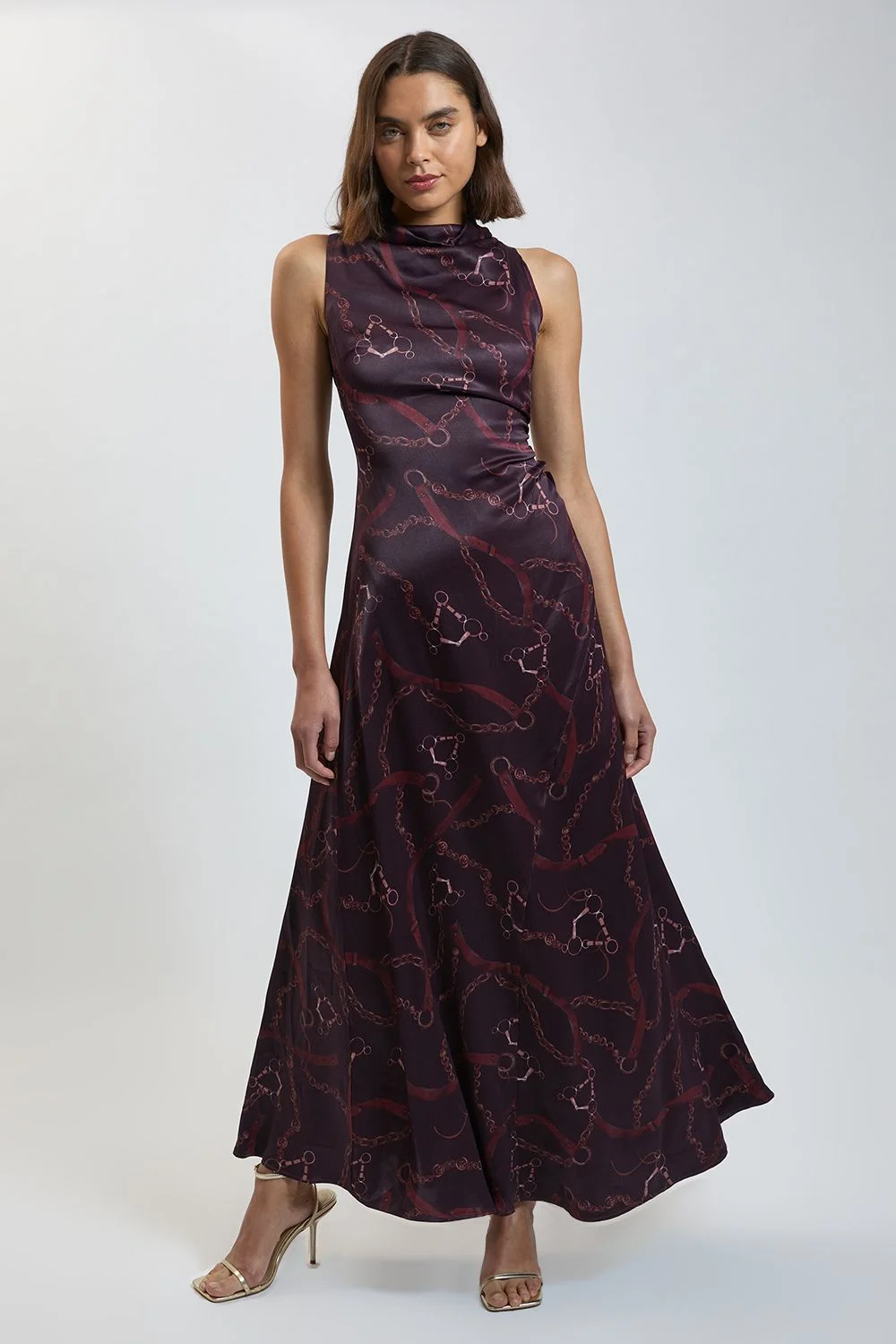 Petite Viscose Satin Chain Print Sleeveless Maxi Dress - 1