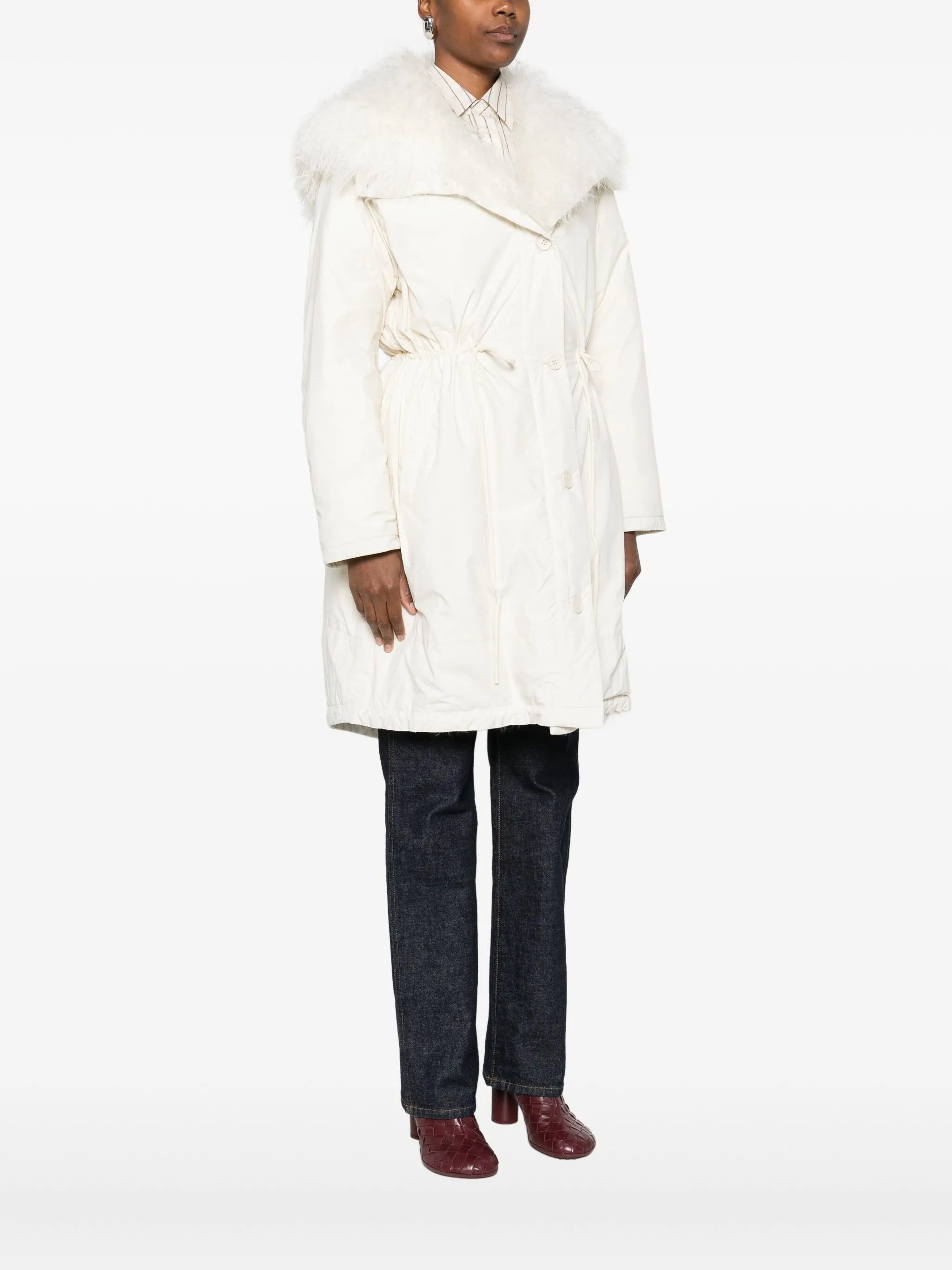 Yves Salomon Fur-collar Buttoned Jacket - 2