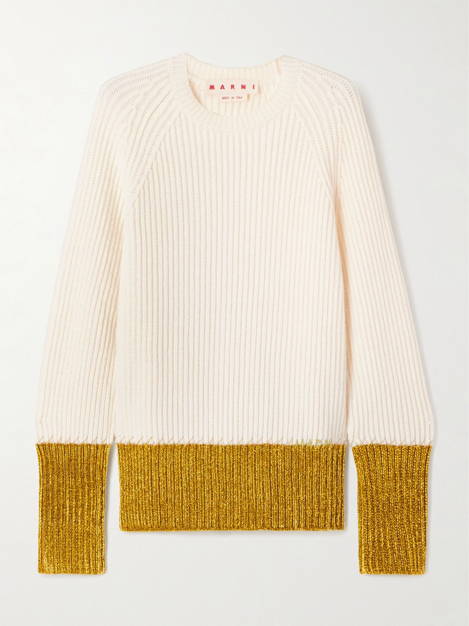Two-tone ribbed wool sweater Cream - 1