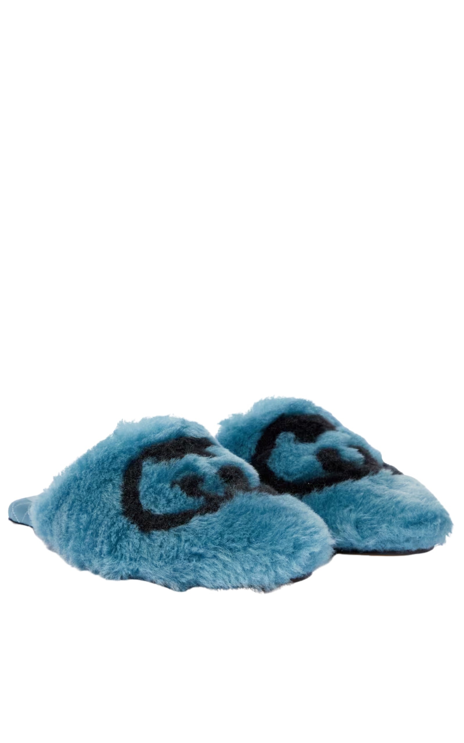 Interlocking G Faux Fur Slippers in Blue - 3